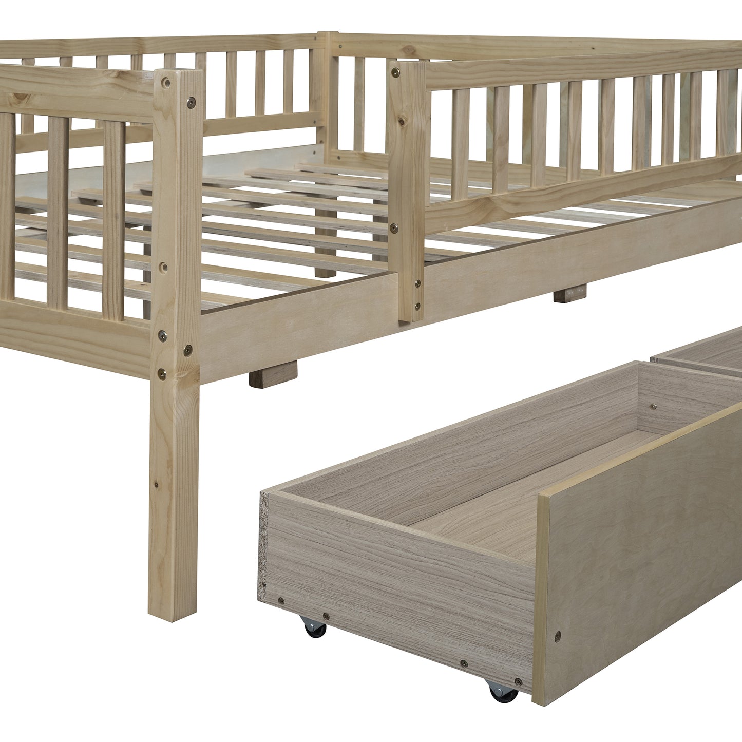 Full Size Daybed Wood Bed with Two Drawers, Natural