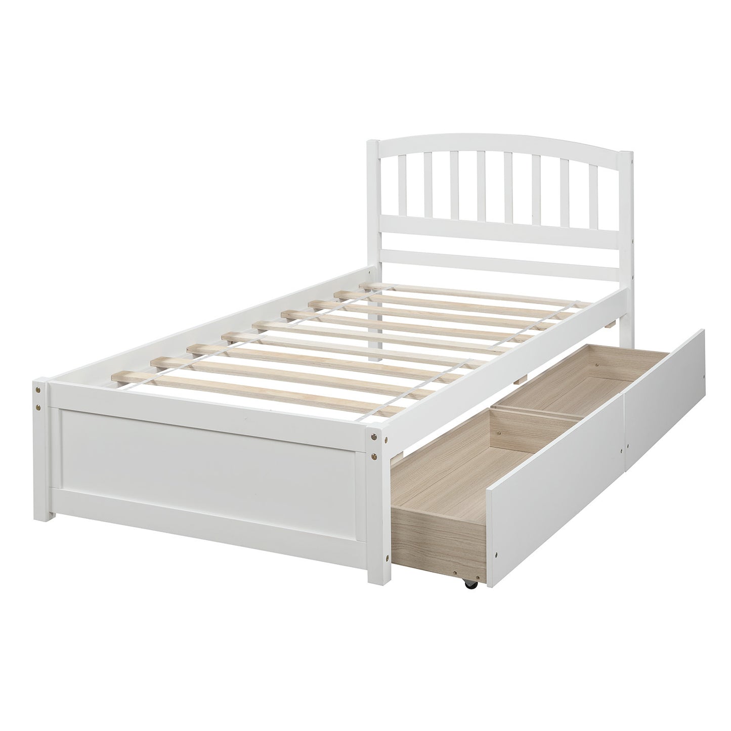 Twin Platform Storage Bed Wood Bed Frame with Two Drawers and Headboard, White (Previous SKU: SF000062KAA)