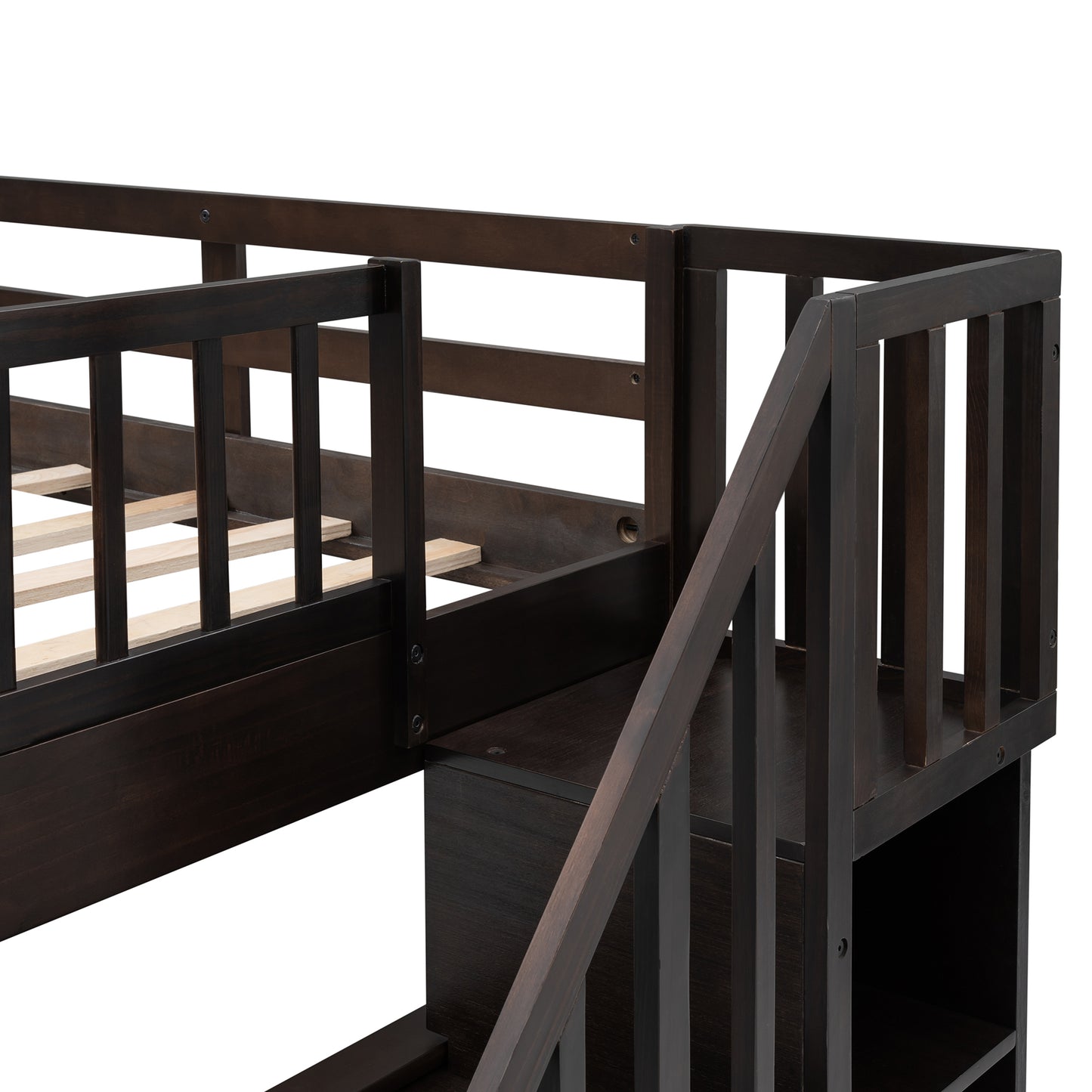 Stairway Full-Over-Full Bunk Bed with Storage and Guard Rail for Bedroom, Dorm, Espresso