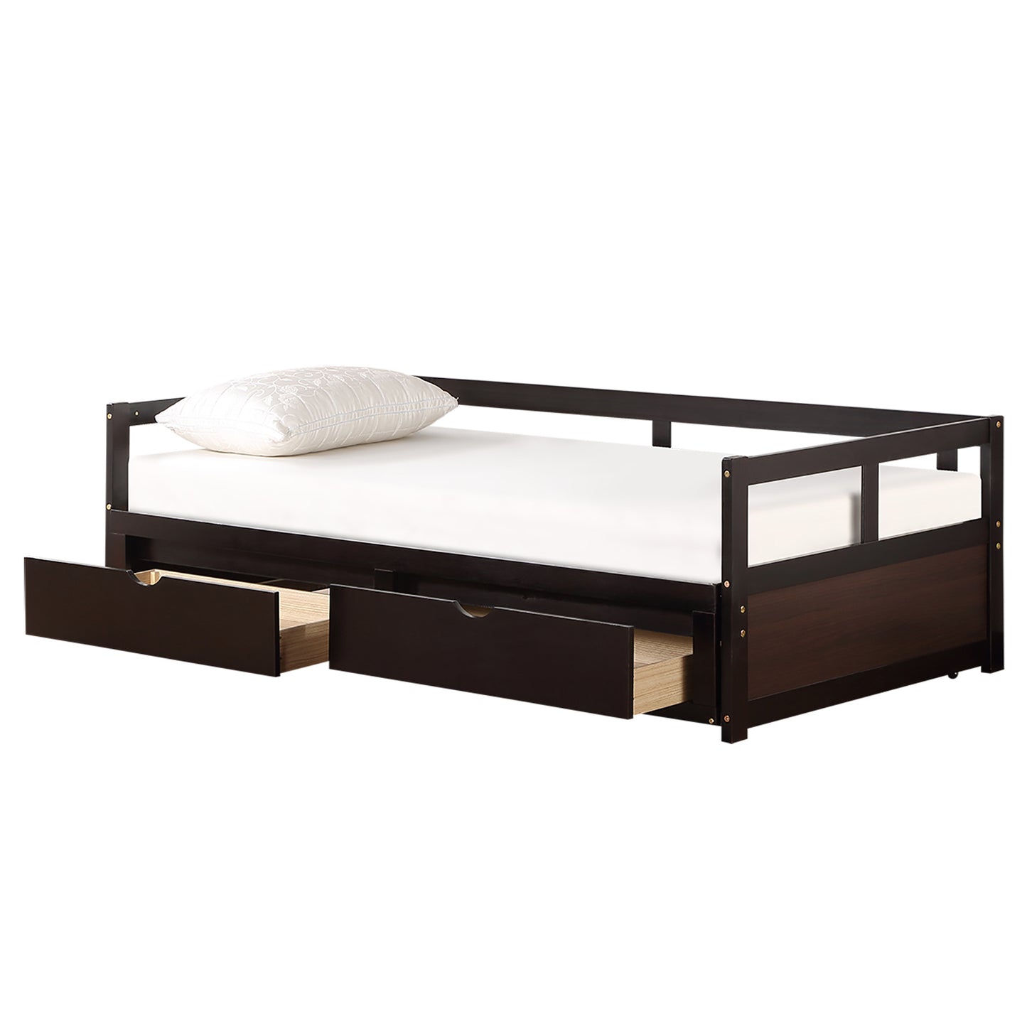 Wooden Daybed with Trundle Bed and Two Storage Drawers , Extendable Bed Daybed,Sofa Bed for Bedroom Living Room,Espresso