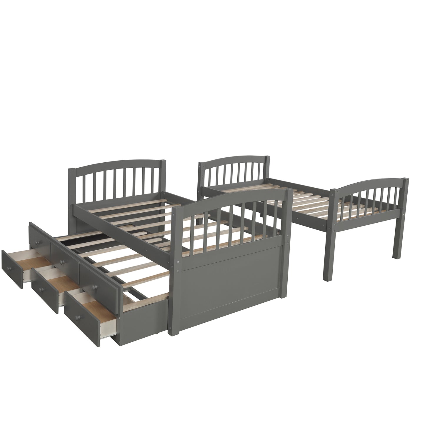 Twin Bunk Bed with Ladder, Safety Rail, Twin Trundle Bed with 3 Drawers for Bedroom, Guest Room Furniture(Gray)