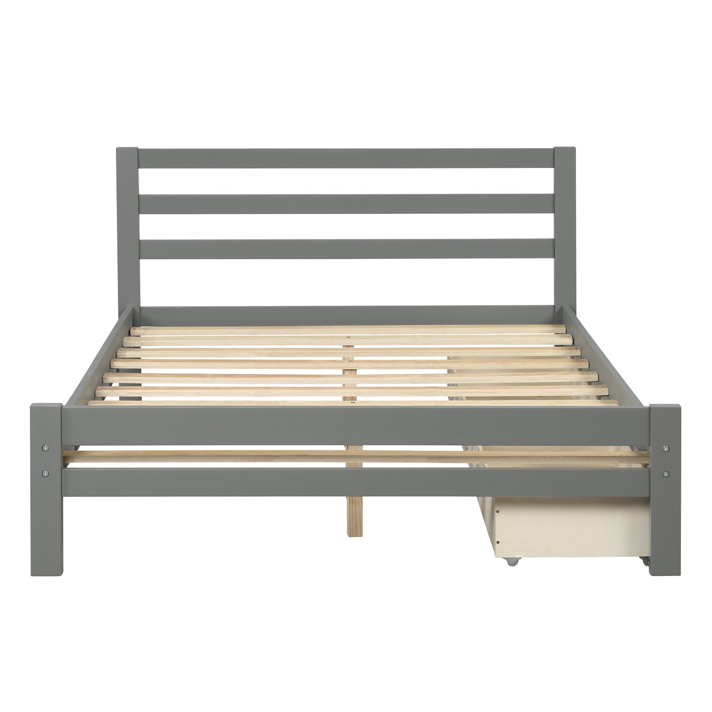 Wood platform bed with two drawers, full (gray)