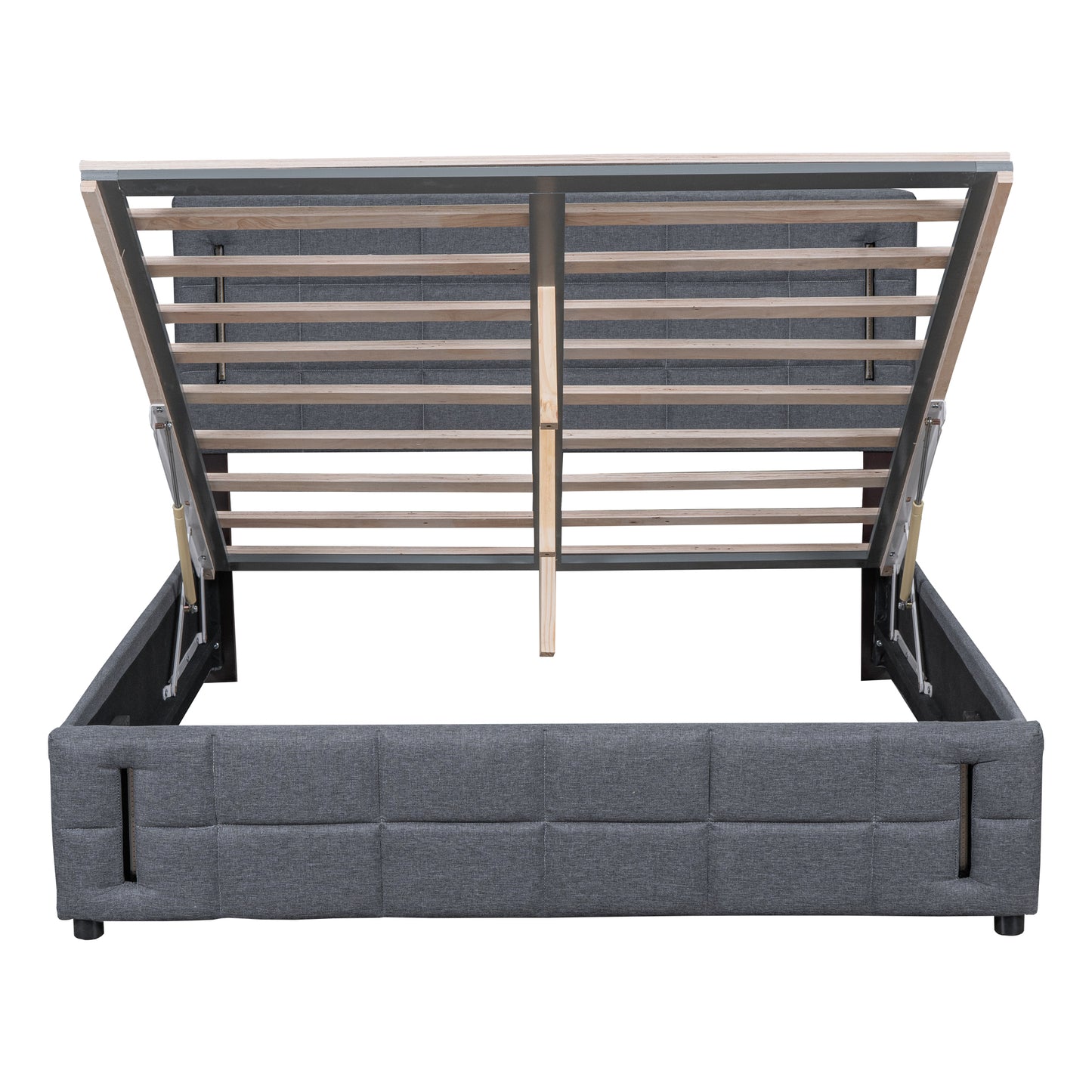 Full Size Upholstered Platform Bed with Hydraulic Storage System and LED Light, Gray