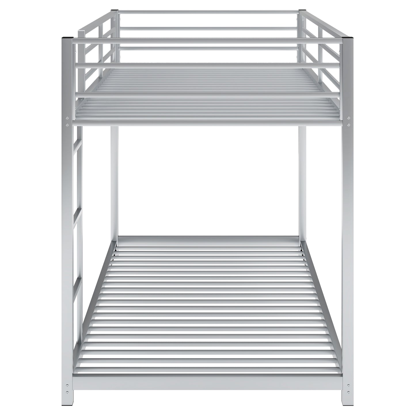 Twin over Twin Metal Bunk Bed, Low Bunk Bed with Ladder,Silver