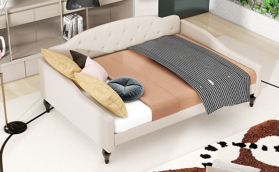 Full Size Upholstered Tufted Daybed, Beige