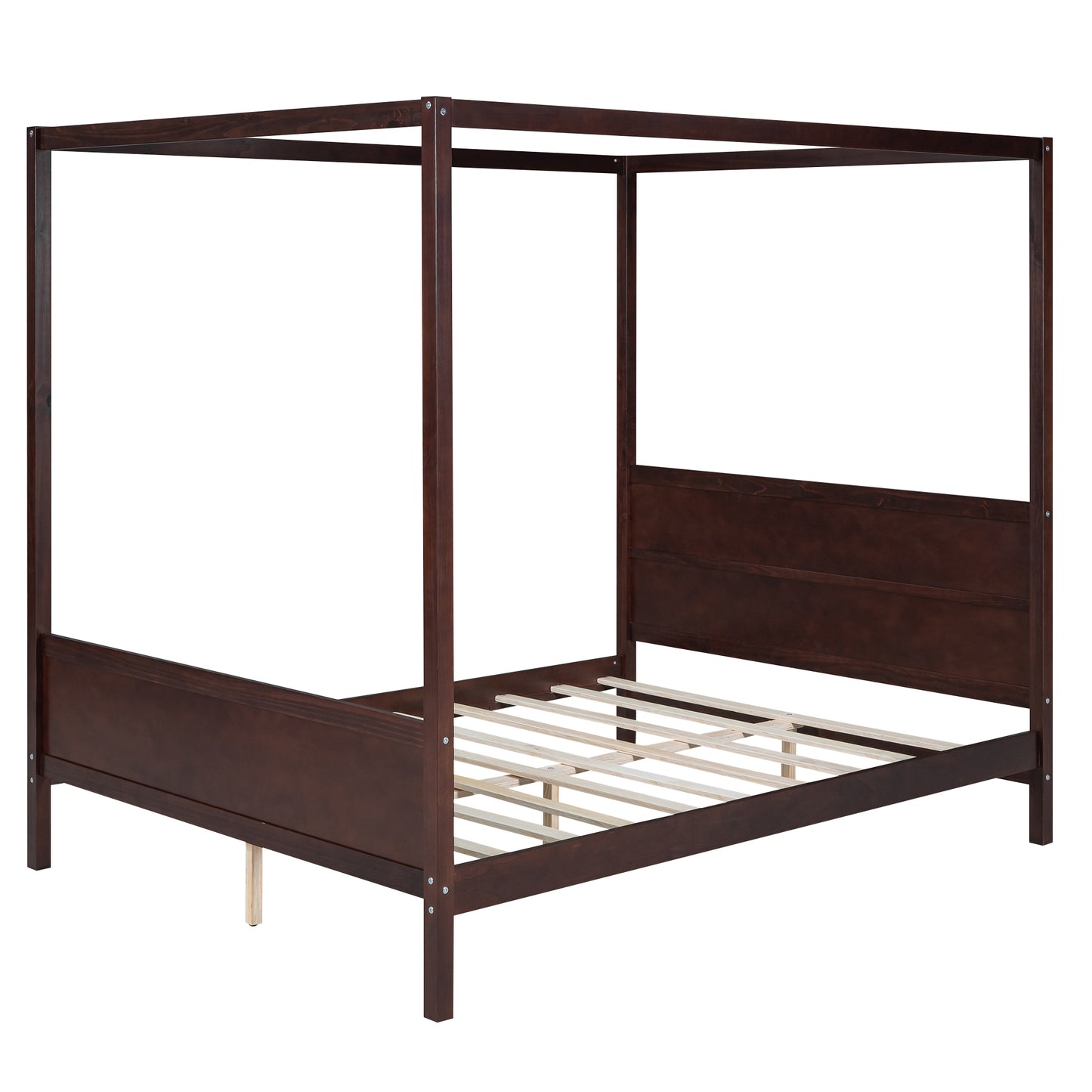 Queen Size Canopy Platform Bed with Headboard and Footboard,Slat Support Leg - Espresso