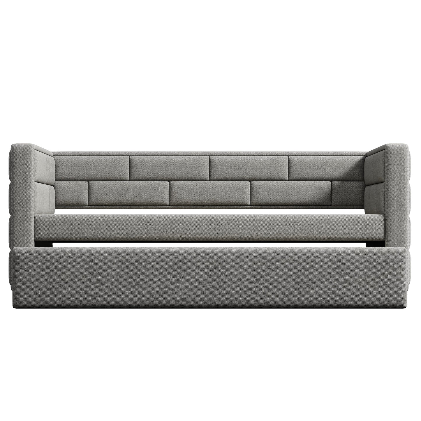 Twin Size Daybed with Trundle, Upholstered Daybed with Padded Back, Gray