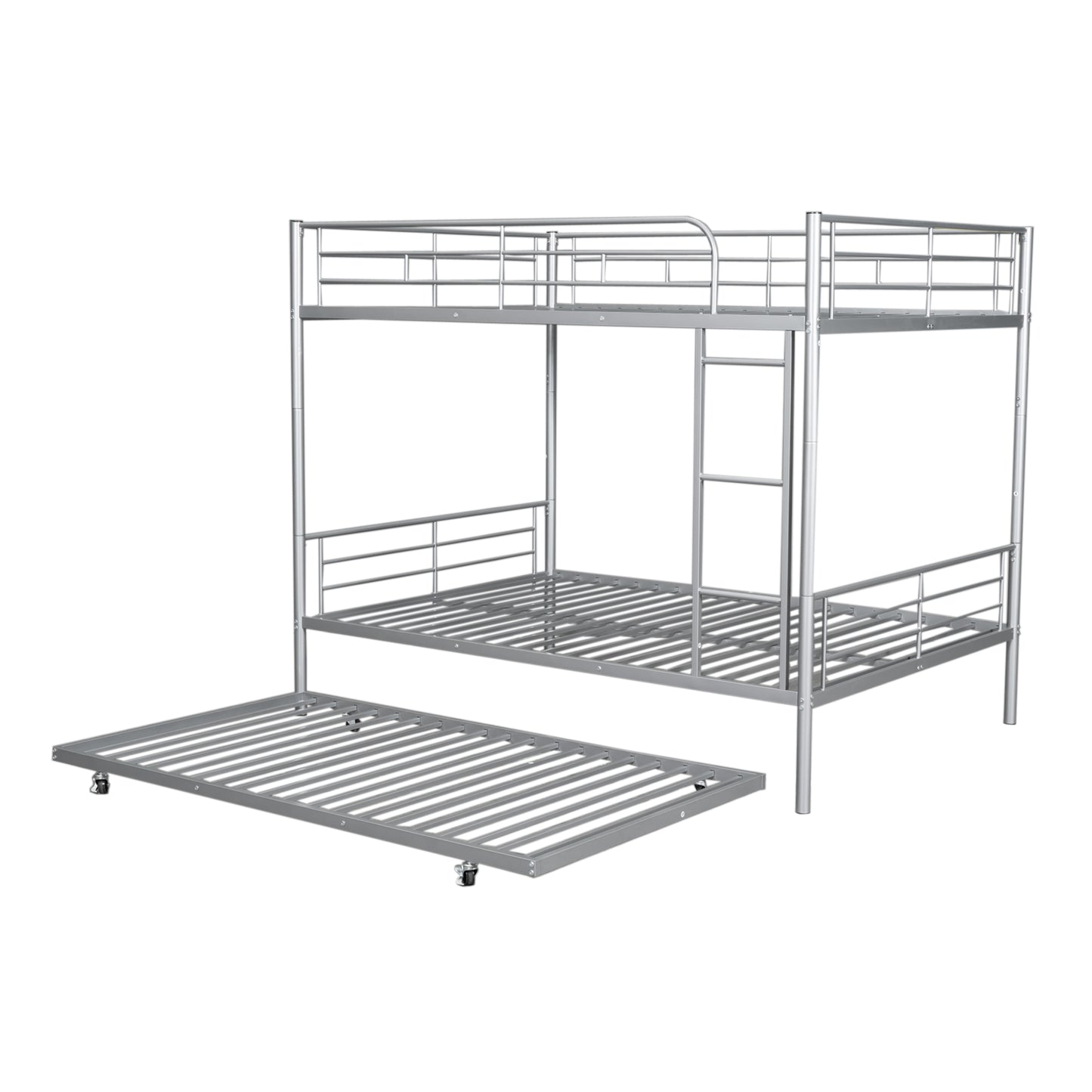Full Over Full Metal Bunk Bed with Trundle, Silver