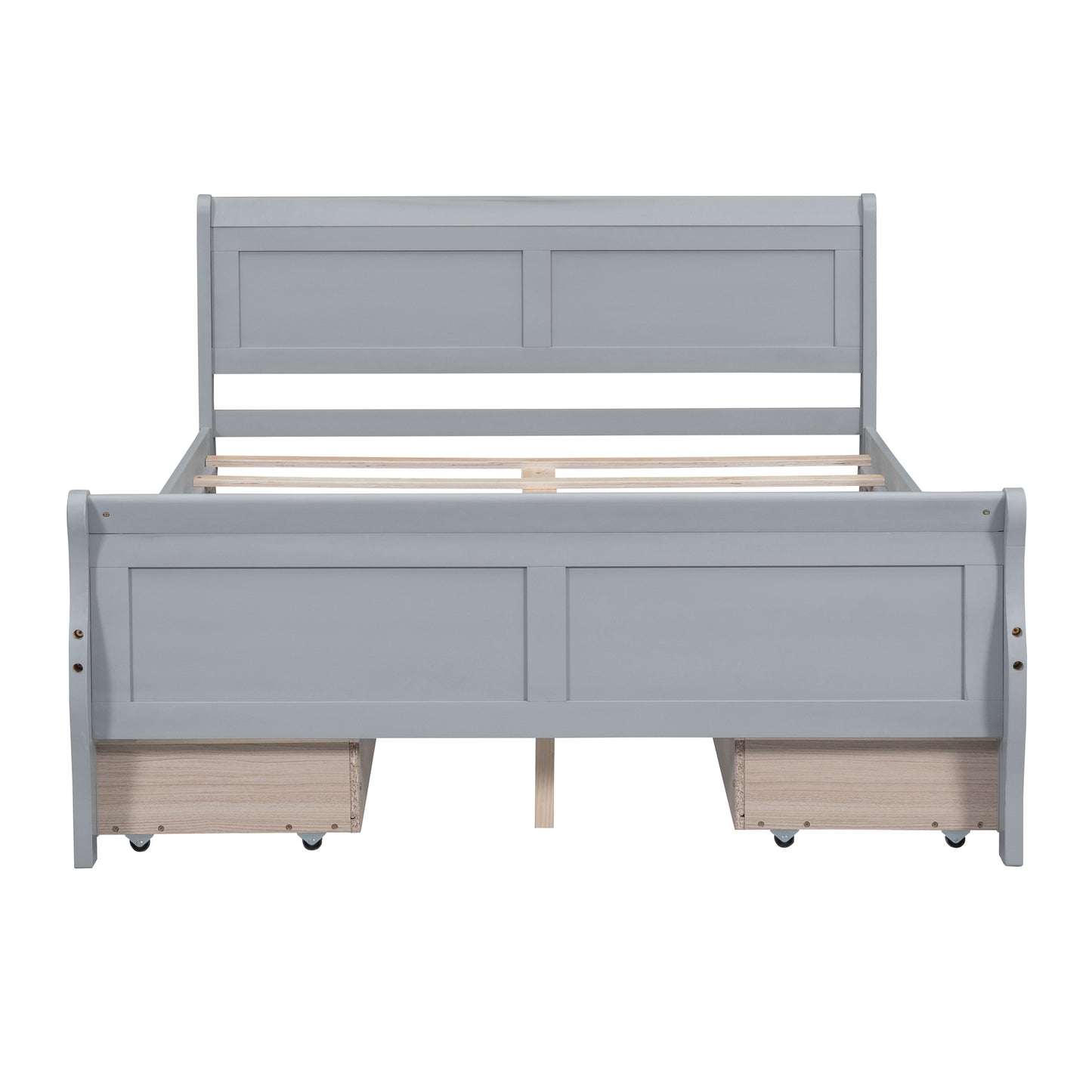 Full Size Wood Platform Bed with 4 Drawers and Streamlined Headboard & Footboard, Gray