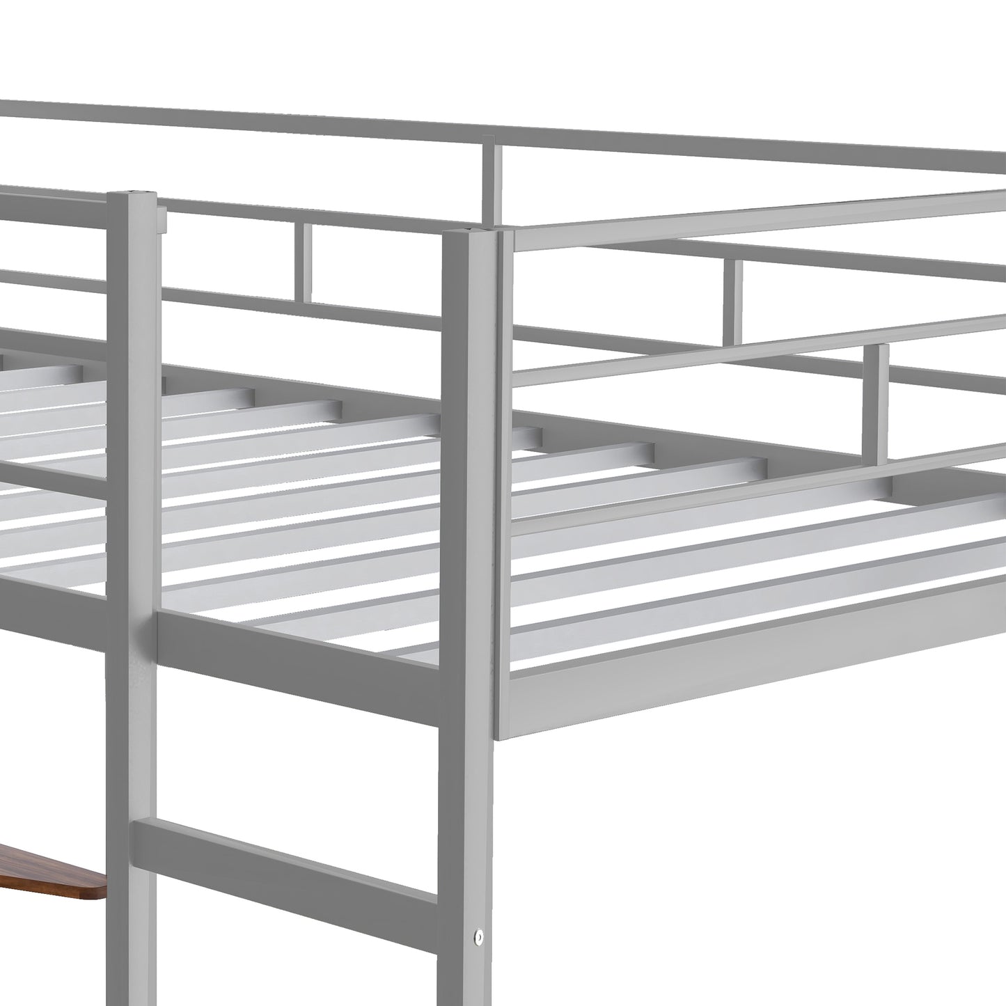 Twin Metal Loft Bed with 2 Shelves and one Desk ,Silver