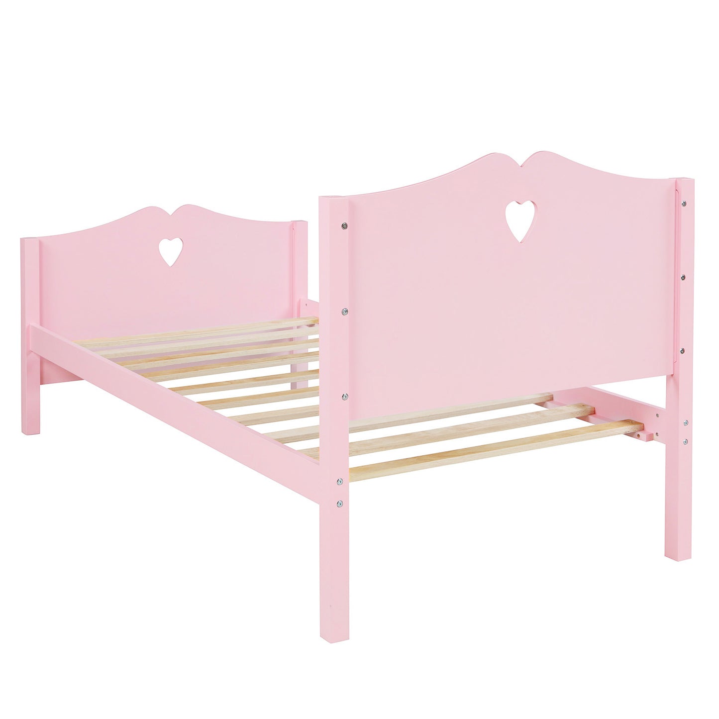 Twin Size Wood Platform Bed with Headboard,Footboard and Wood Slat Support  (Pink)