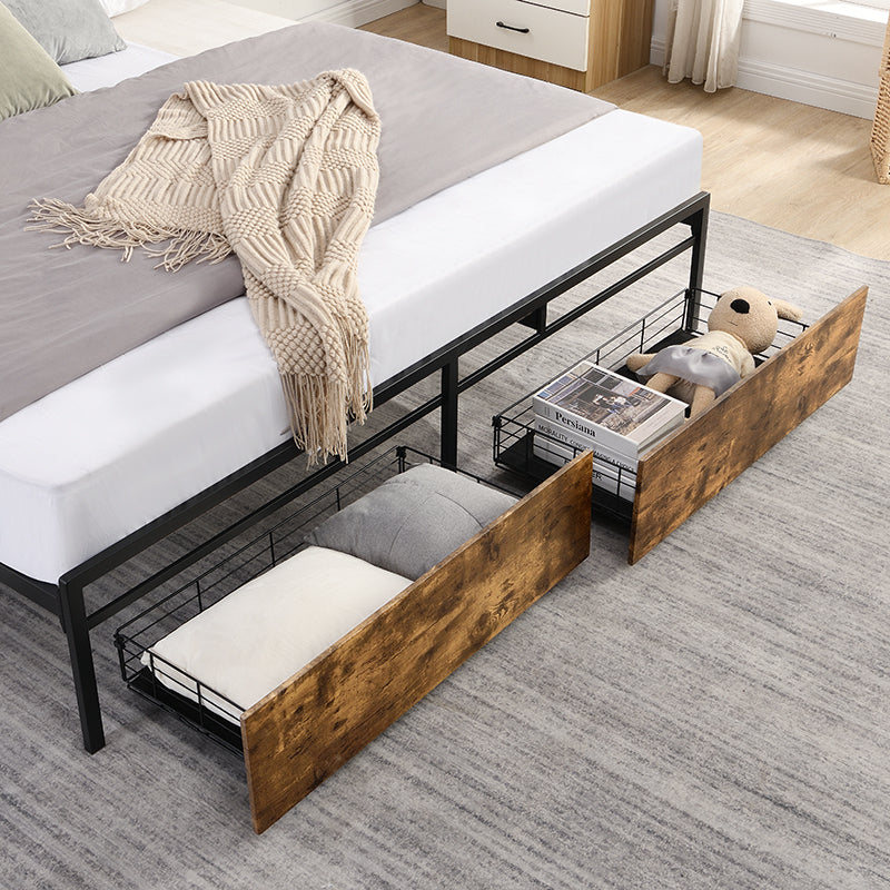 Full Platform Bed Frame, Storage Headboard with Charging Station, Solid and Stable, Noise Free, No Box Spring Needed, Easy Assembly