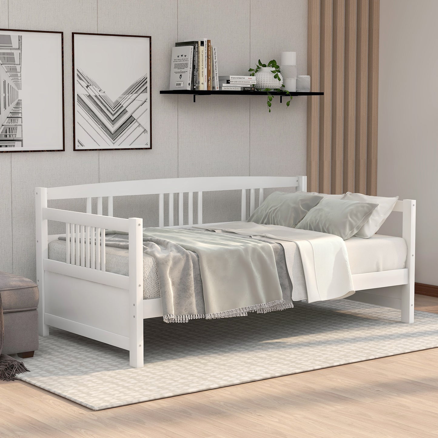 Modern Solid Wood Daybed, Multifunctional, Twin Size, White (Previous SKU: WF191899AAK)