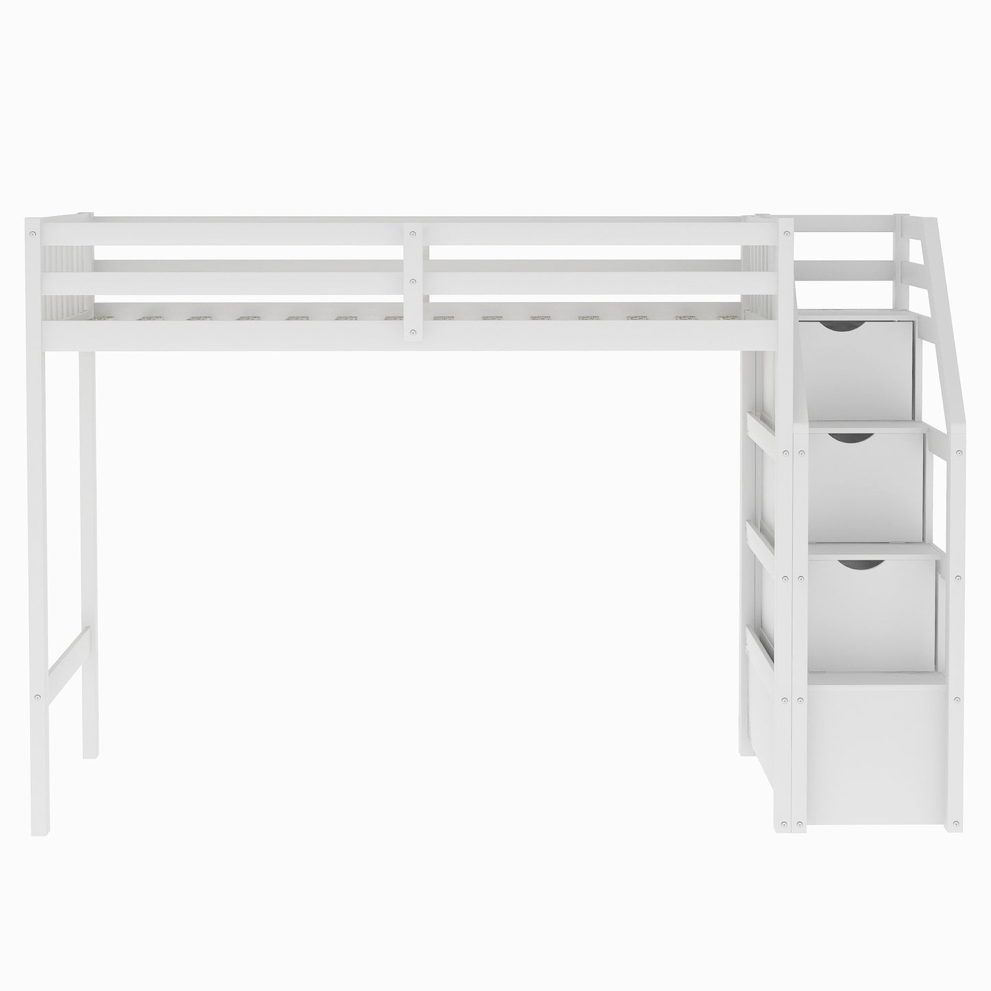 Twin over Full Loft Bed with Staircase,White