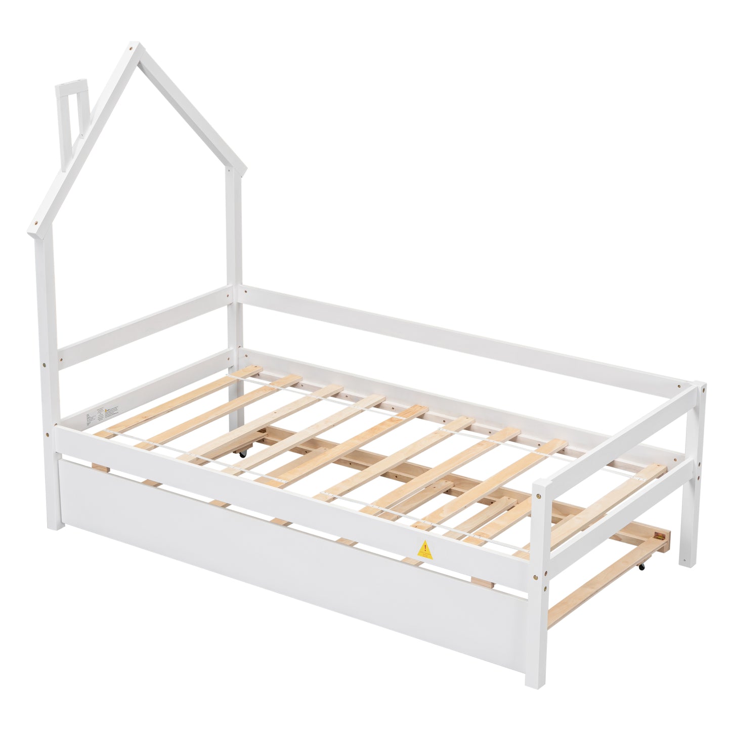 Twin Wooden Daybed with trundle, Twin House-Shaped Headboard  bed with Guardrails,White