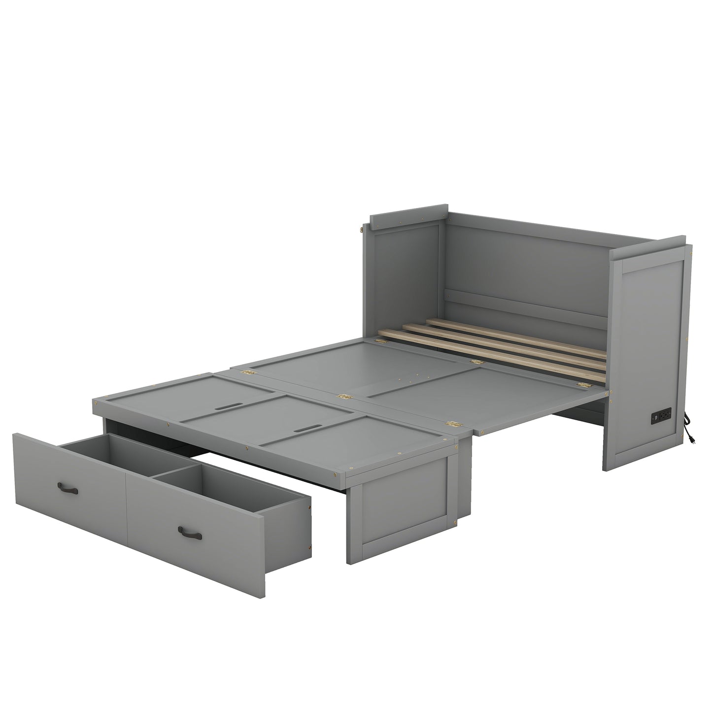Full Size Murphy Bed with USB Port and a Large Drawer, Gray