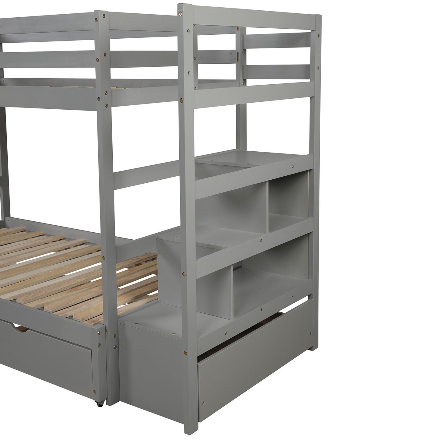 Twin over Twin/King (Irregular King Size) Bunk Bed with Twin Size Trundle, Extendable Bunk Bed   (Gray)