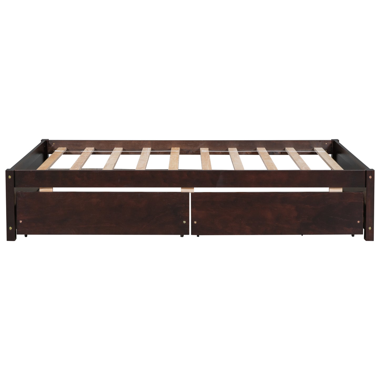 Twin Platform Bed with 2 Drawers, Solid Wood, Espresso