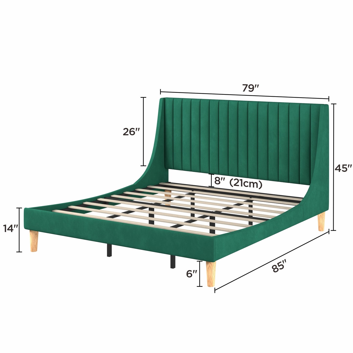 Molblly King Size Platform Bed Frame with Upholstered Headboard, Strong Frame, and Wooden Slats Support, Non-Slip, and Noise-Free, No Box Spring Needed, Easy Assembly, Green
