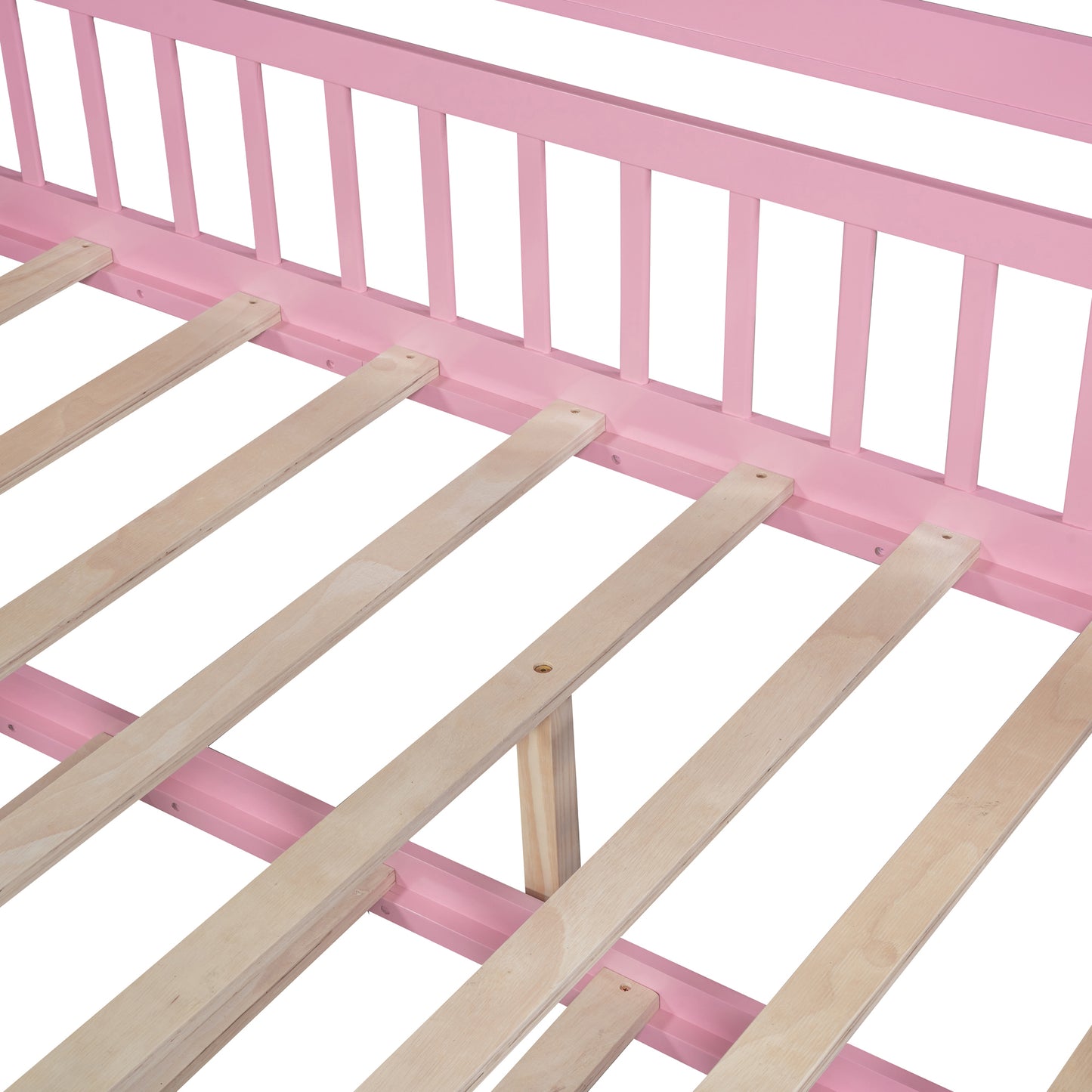 Wooden Full Size House Platform Bed with Twin Size Trundle,Kids Bed with Shelf, Pink