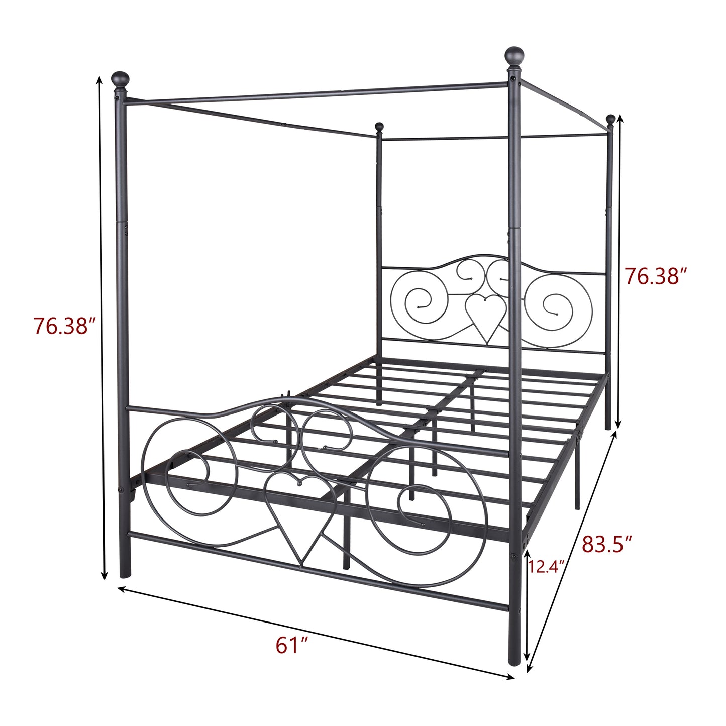 Metal Canopy Bed Frame with Vintage Style Headboard & Footboard , Easy DIY Assembly All Parts Included, Queen Black(same as 748G-BK)