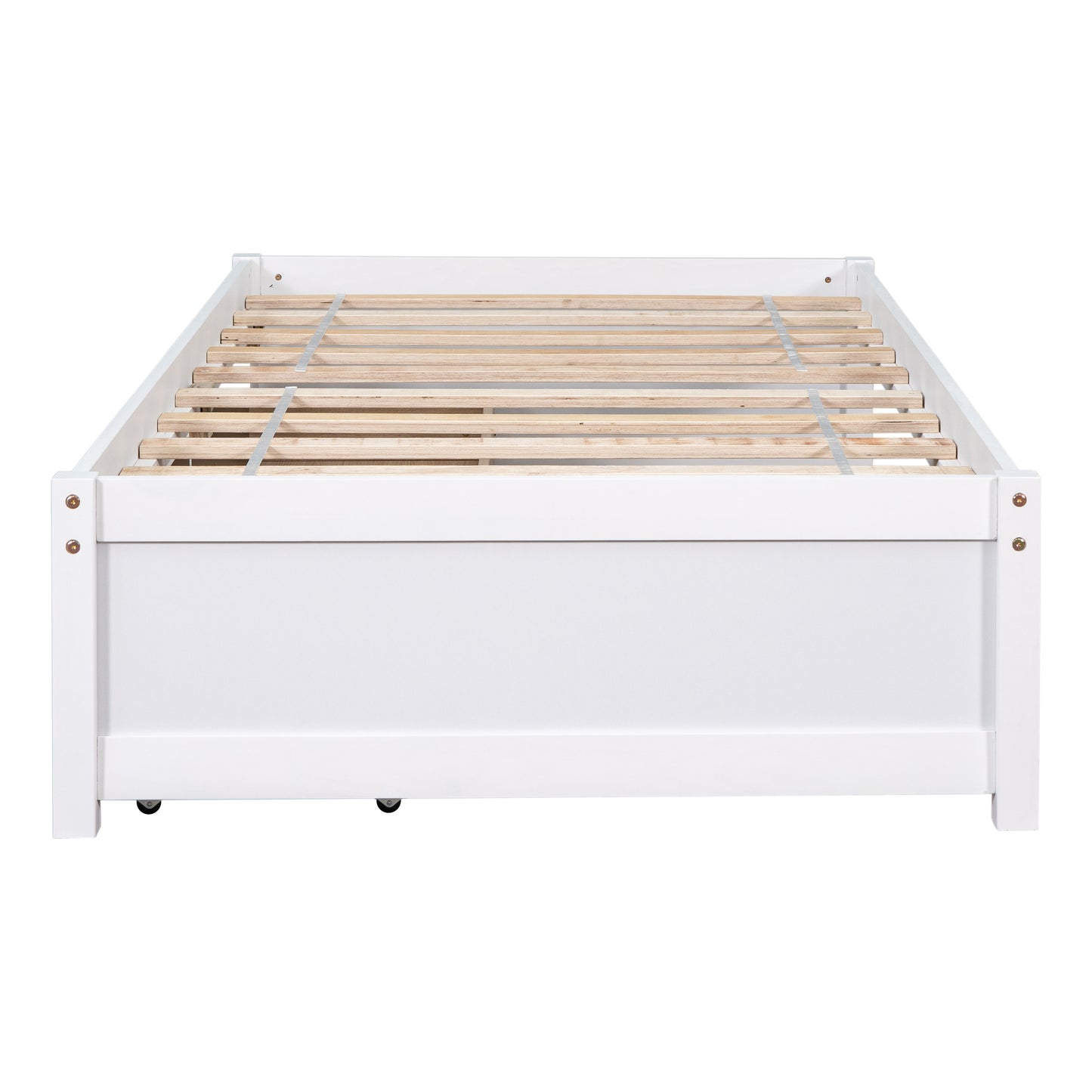 Twin Platform Bed with 2 Drawers, Solid Wood, No Box Spring Needed, White