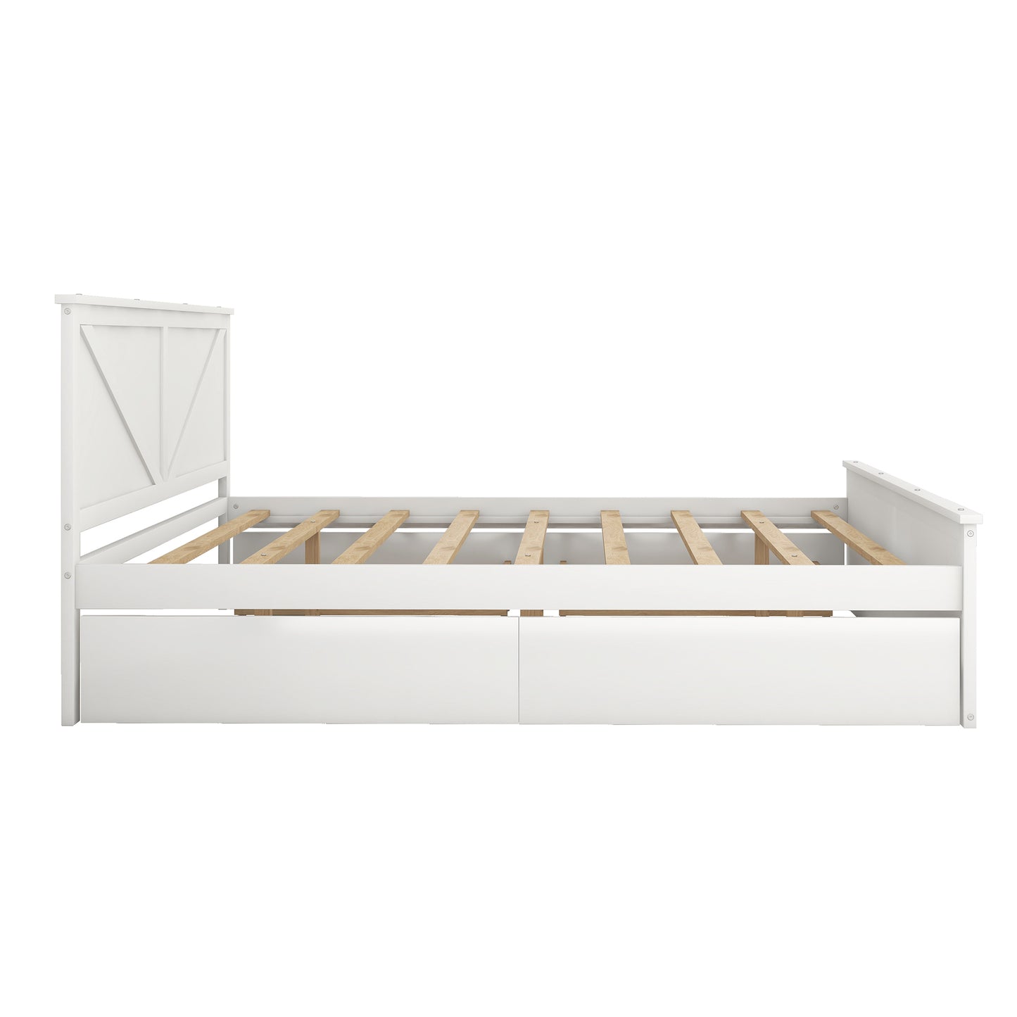 King Size Wooden Platform Bed with Four Storage Drawers and Support Legs, White