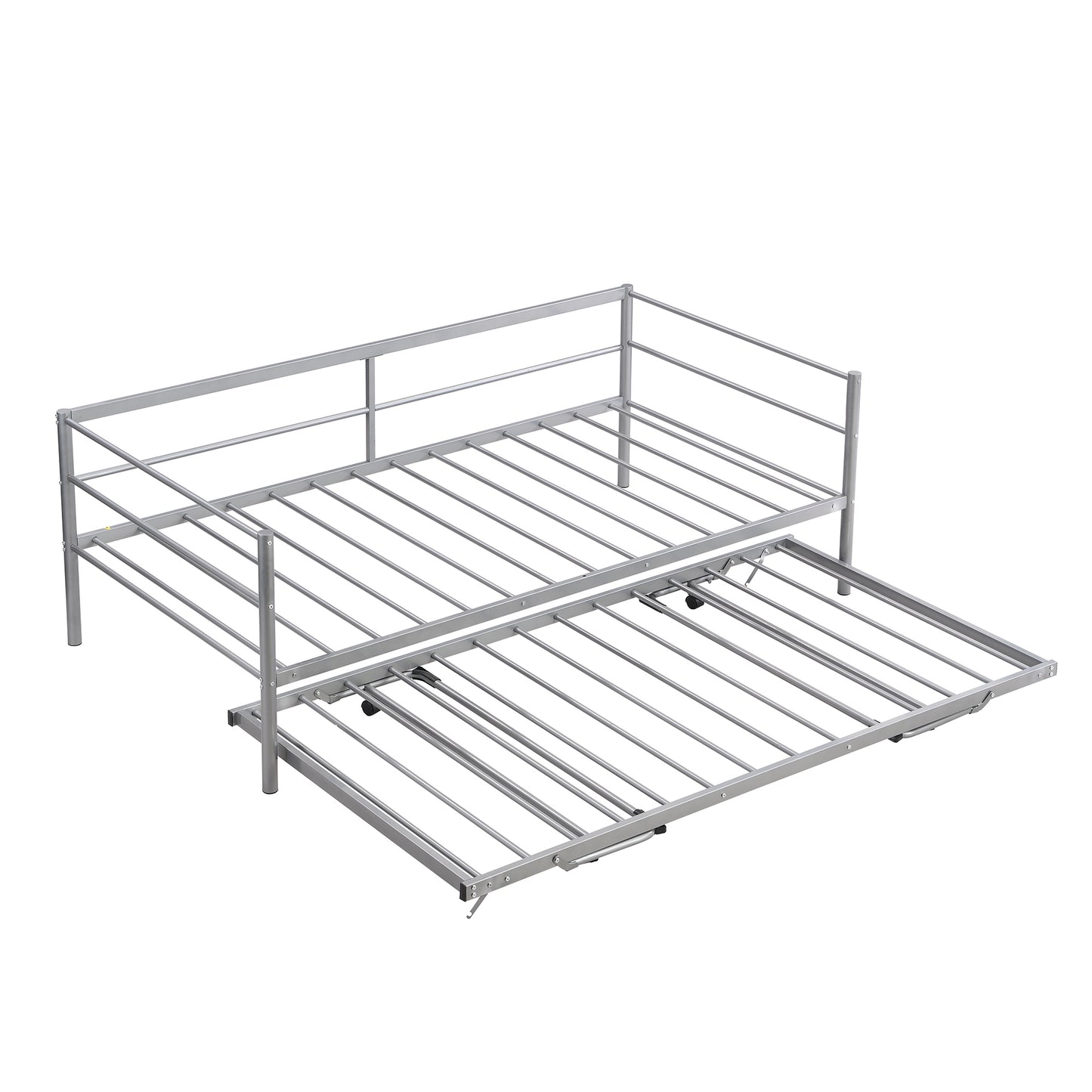 Twin Size Metal Daybed with Adjustable Trundle, Pop Up Trundle, Silver