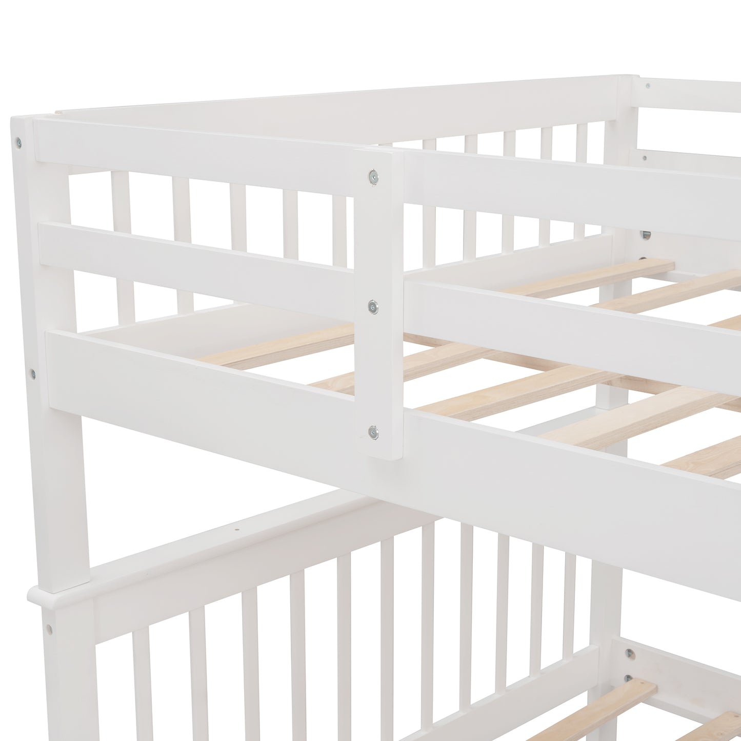 Stairway Full-Over-Full Bunk Bed with Twin size Trundle, Storage and Guard Rail for Bedroom, Dorm - White