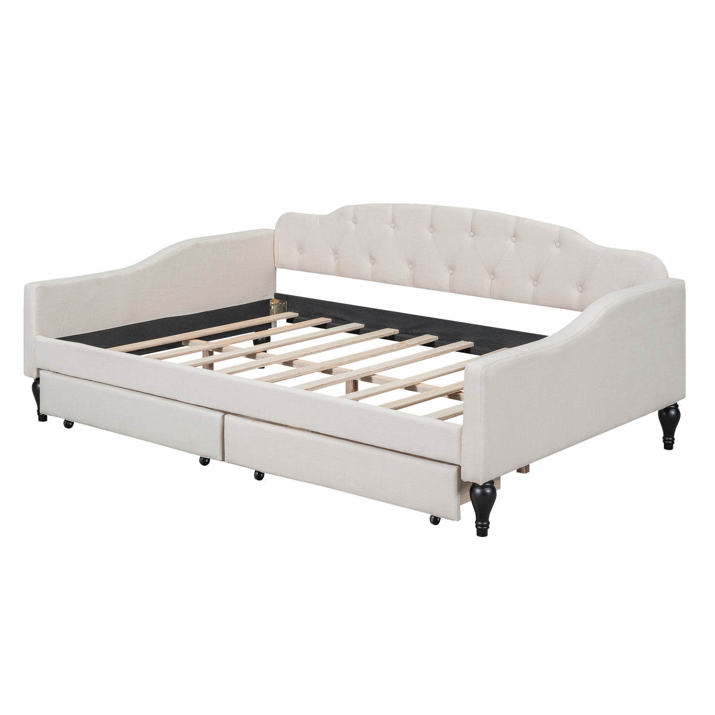 Full Size Upholstered Tufted Daybed with Two Drawers, Beige