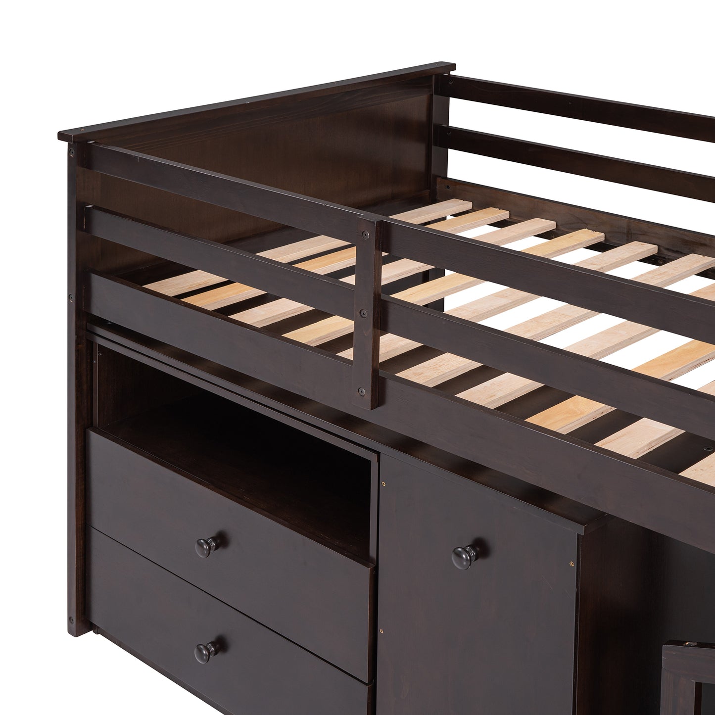 Loft Bed Low Study Twin Size Loft Bed With Storage Steps and Portable,Desk,Espresso