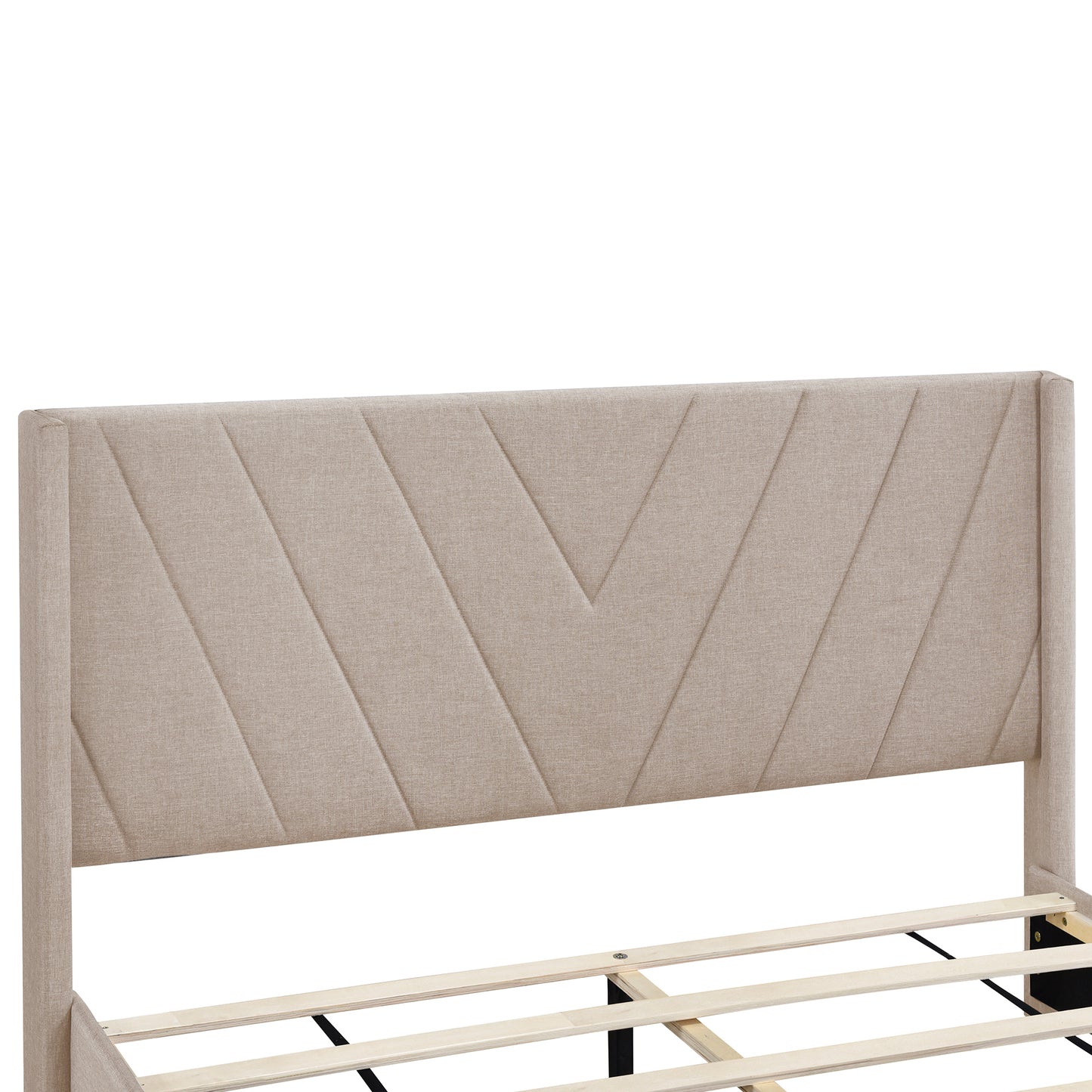 Queen Size Storage Bed Linen Upholstered Platform Bed with 3 Drawers (Beige)
