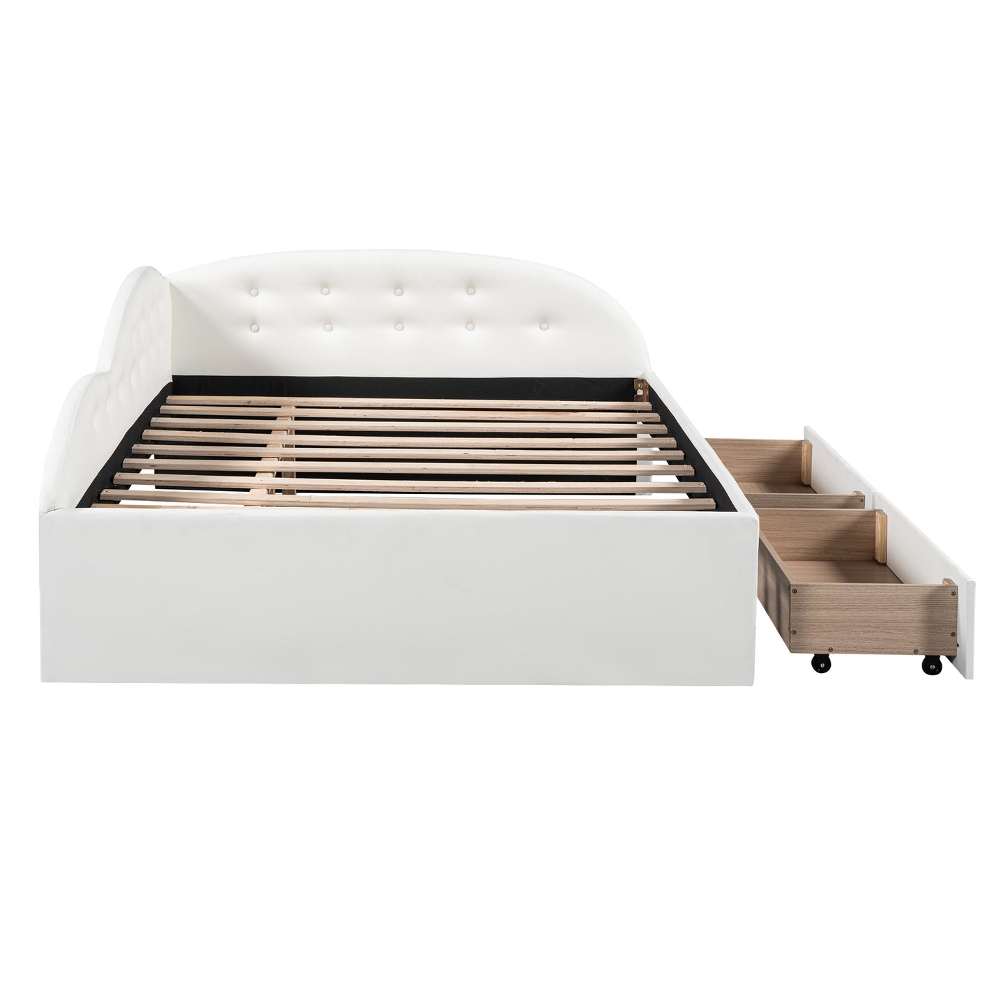 Full Size PU Upholstered Tufted Daybed with Two Drawers and Cloud Shaped Guardrail, White