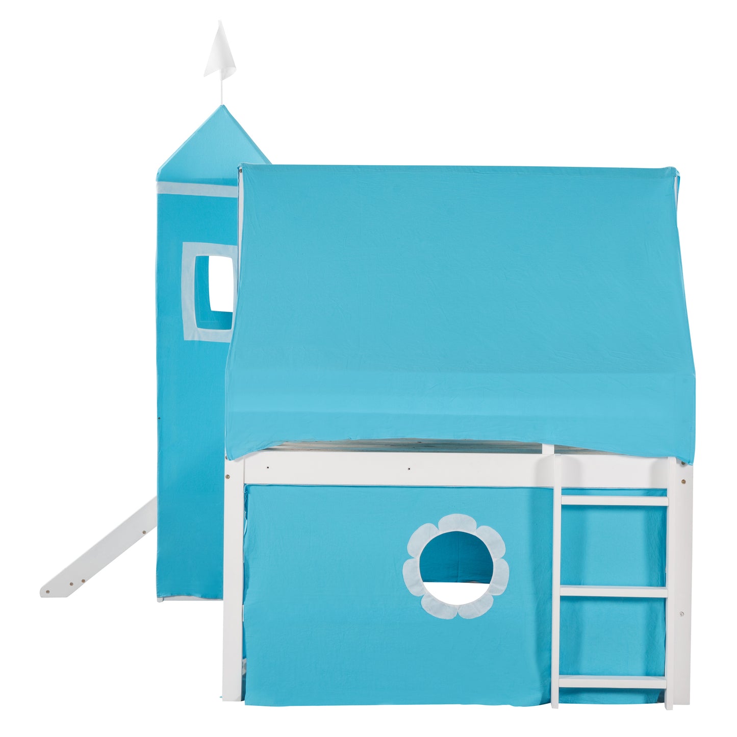Full Size Bunk Bed with Slide Blue Tent and Tower - Blue