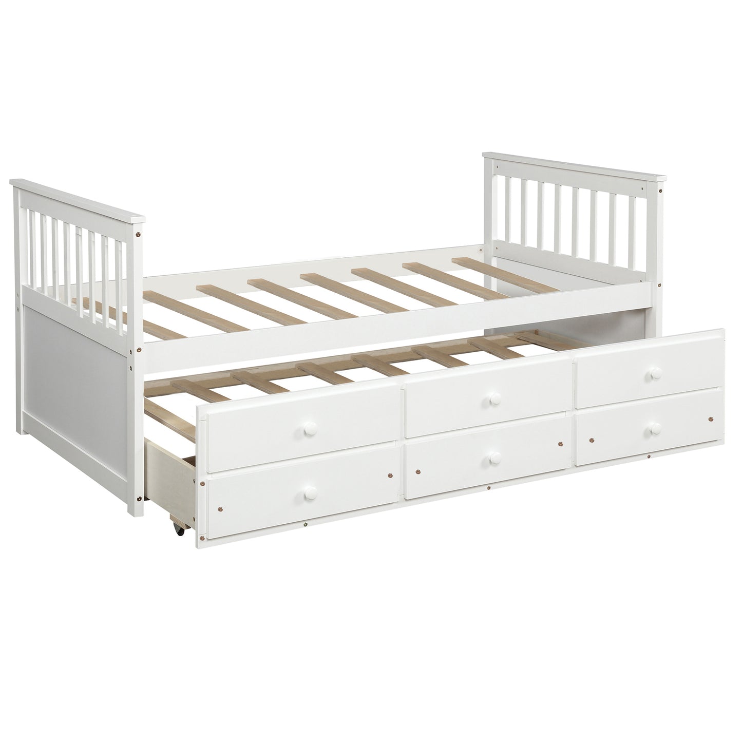 TOPMAX Captain's Bed Twin Daybed with Trundle Bed and Storage Drawers, White