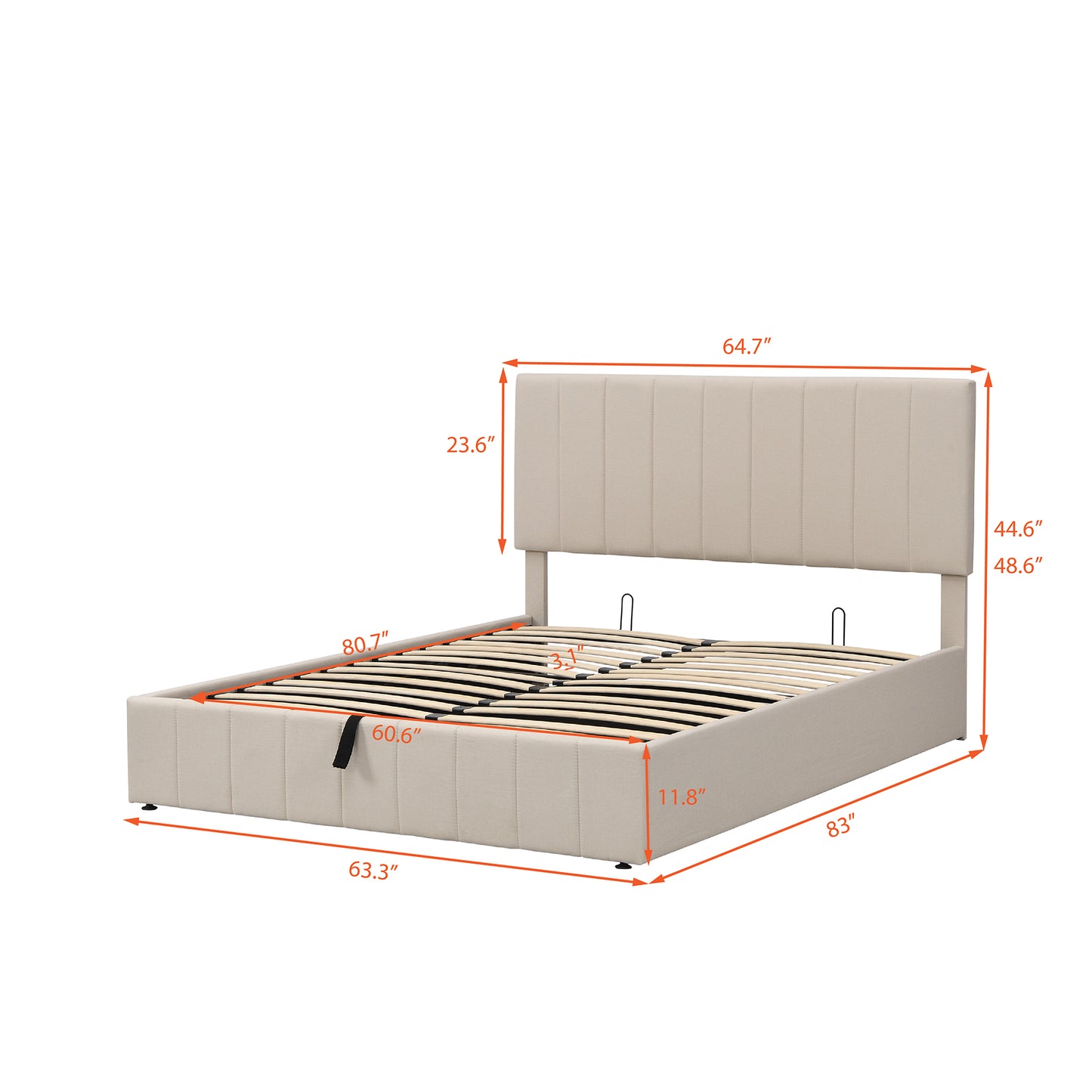 Queen size Upholstered Platform bed with a Hydraulic Storage System - Beige