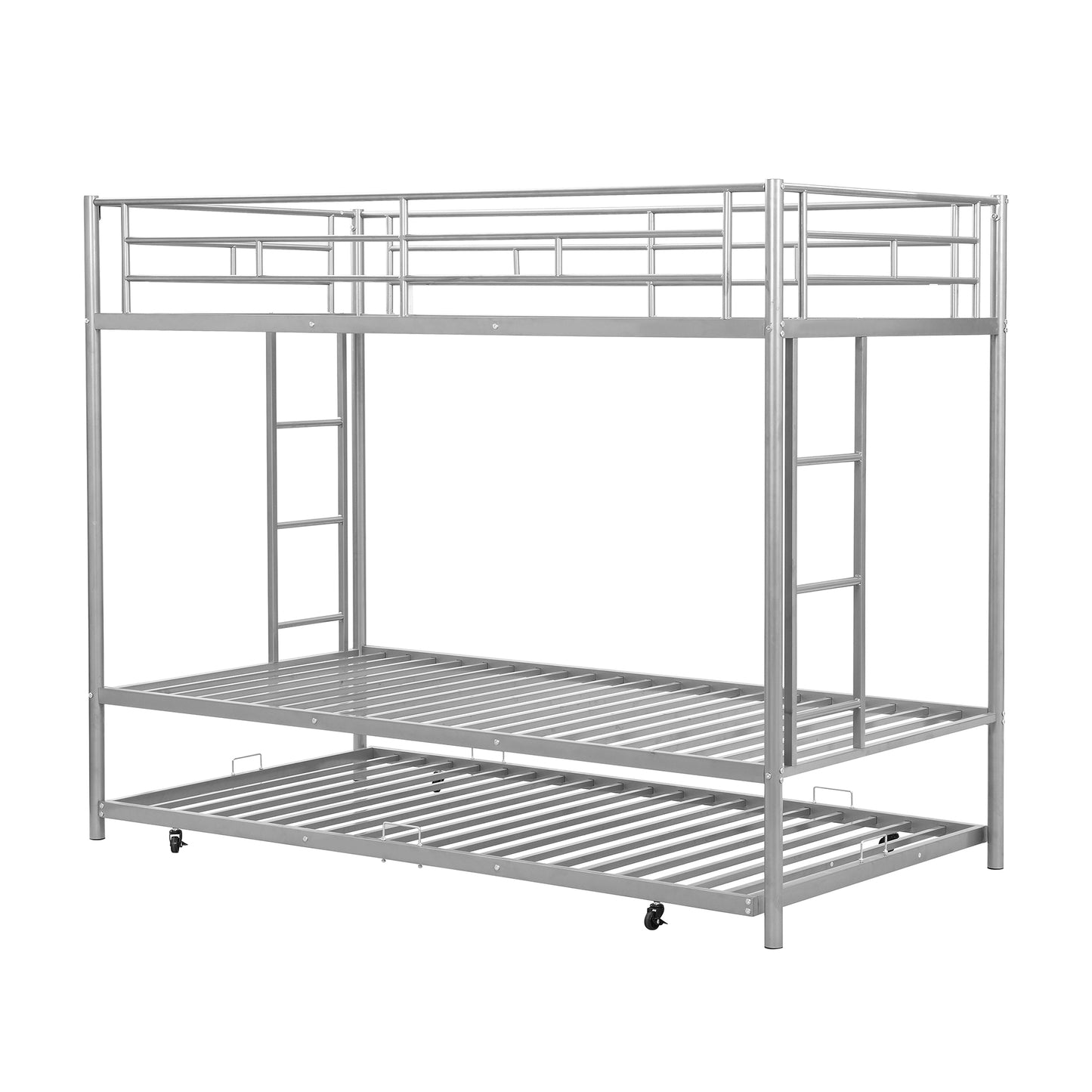 Twin over Twin Bunk Bed with Trundle, Silver
