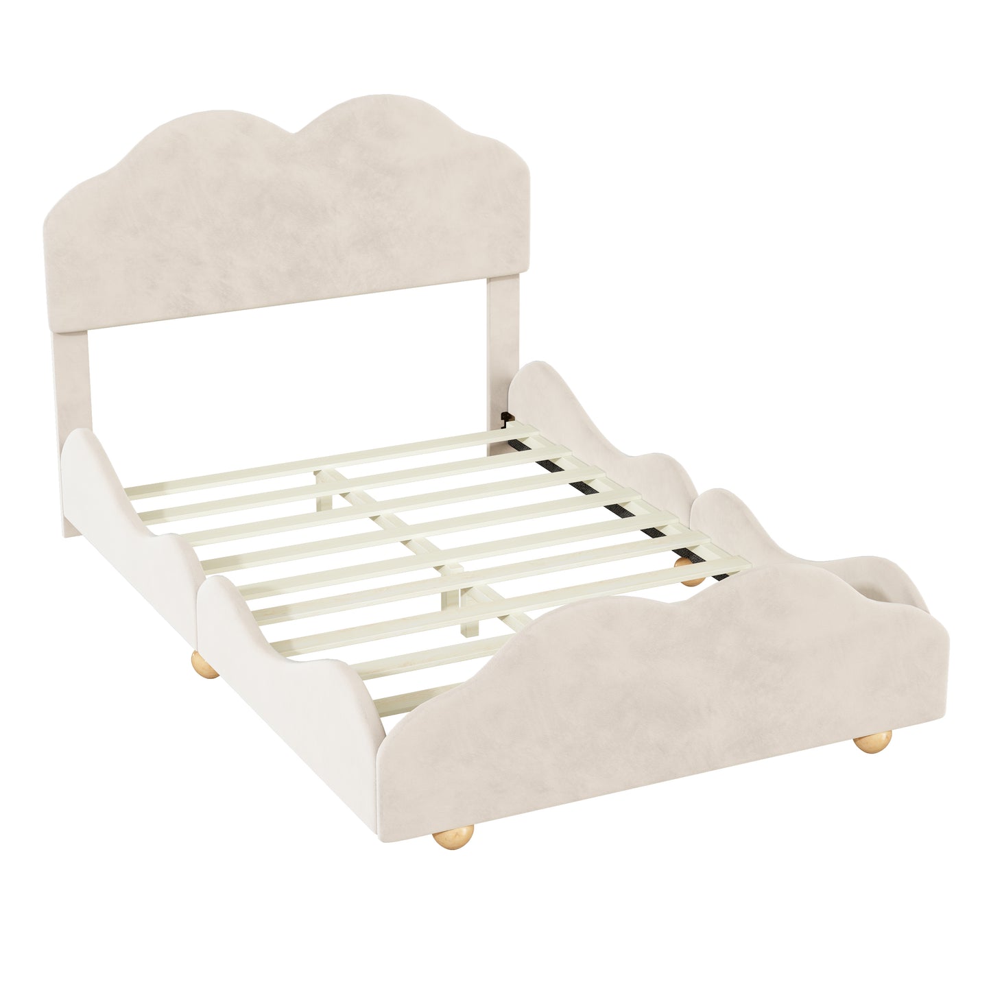 Full Size Upholstered Platform Bed with Cloud Shaped bed board, Beige