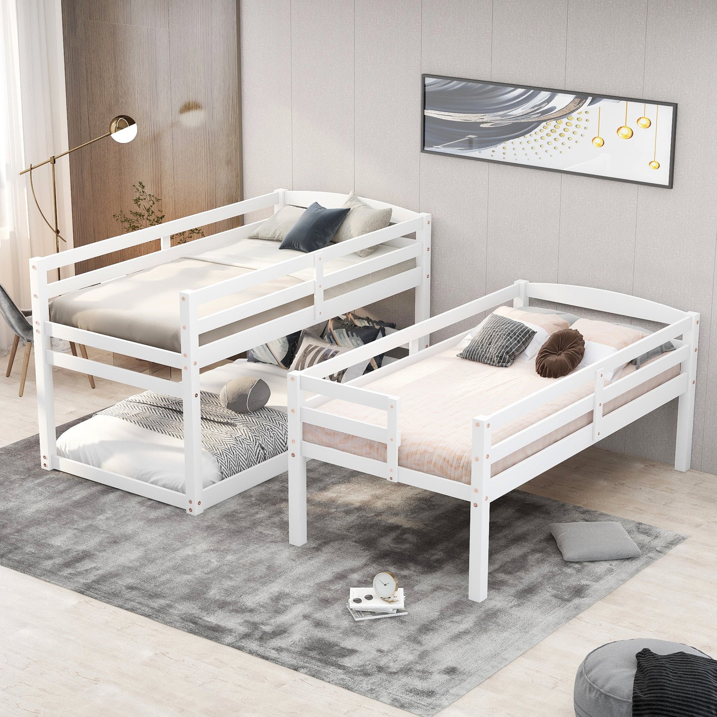 Twin Size Triple Bunk Bed with Storage Staircase,Separate Design,White