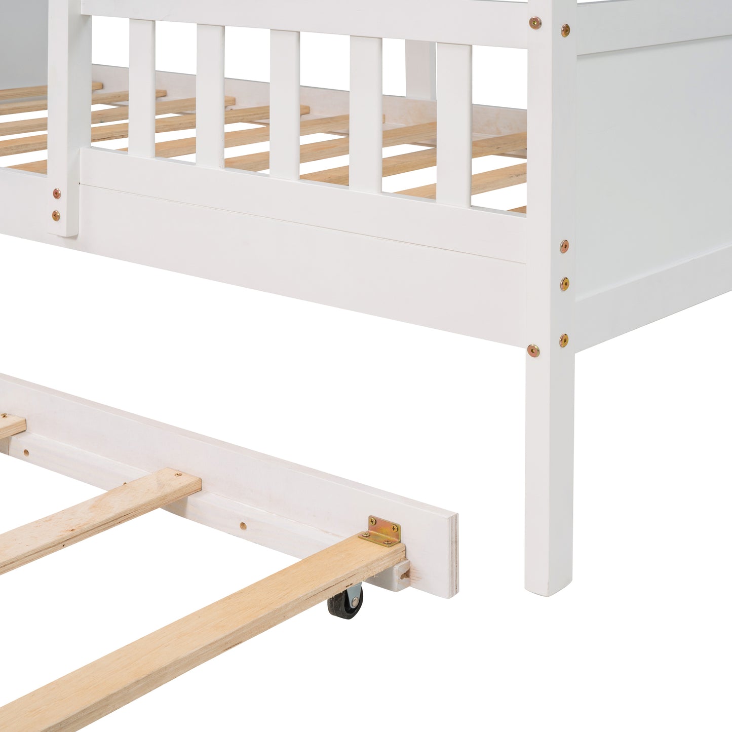 Twin Size Wood House Platform Bed with Twin Size Trundle - White