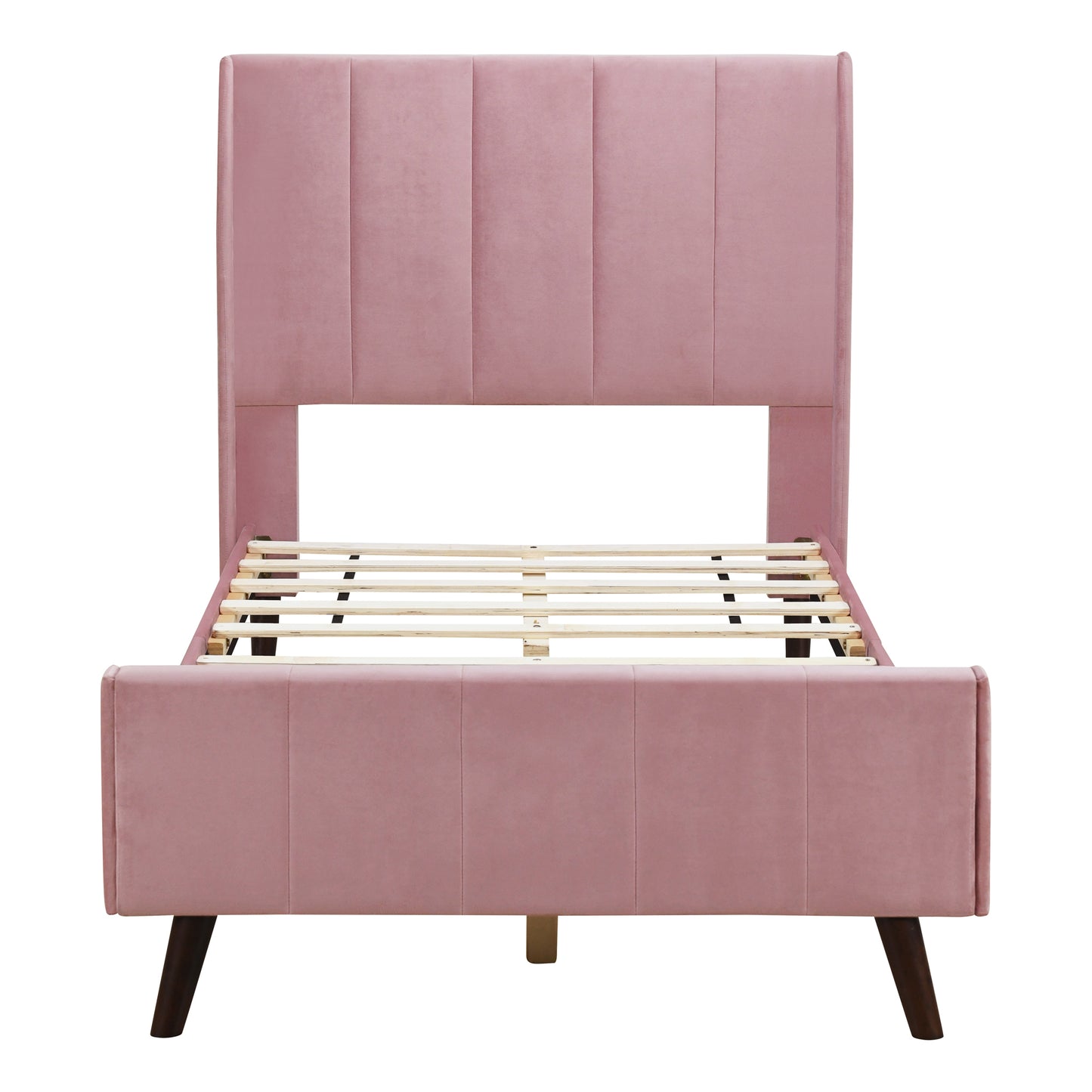 Twin Size Upholstered Platform Bed, Velvet, Pink