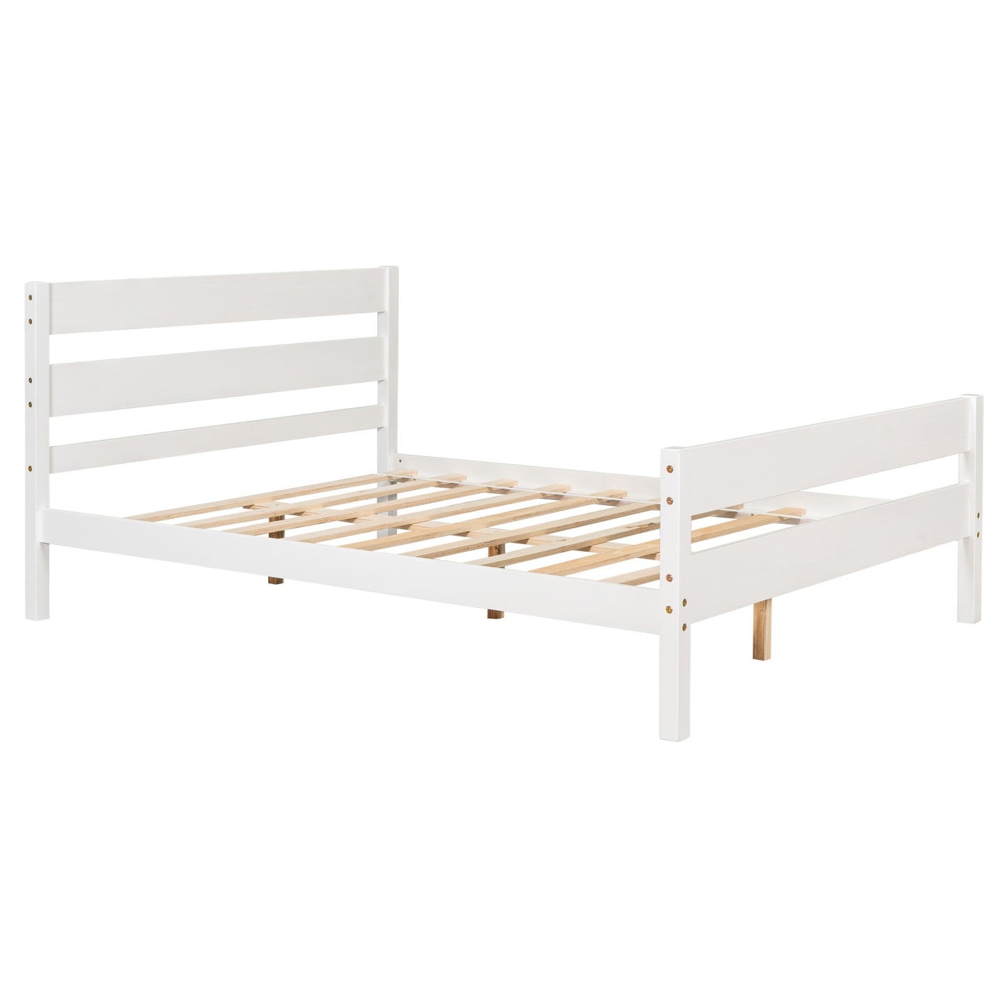 Full Platform Bed with Headboard and Footboard, White