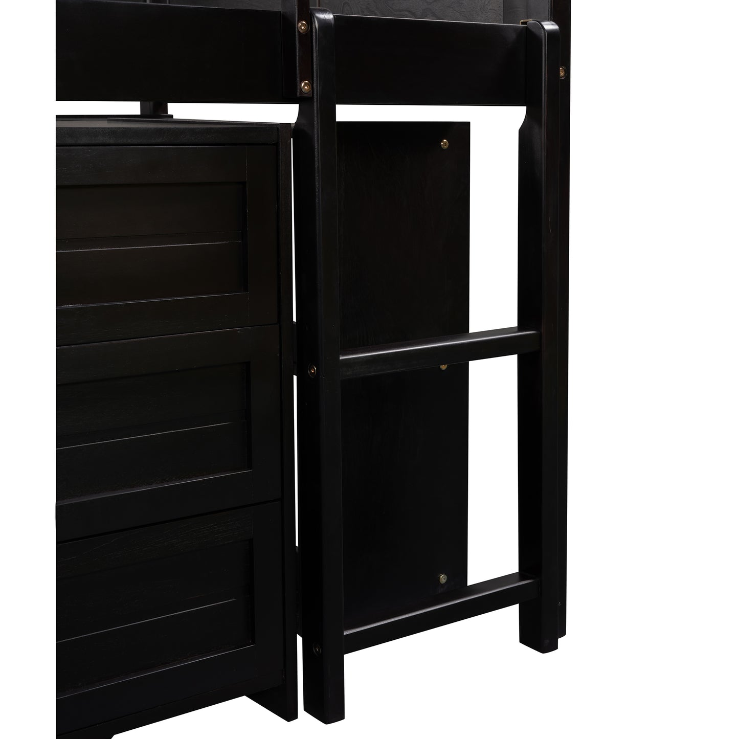 Low Twin Size Loft Bed with Cabinets, Shelves and Slide - Espresso