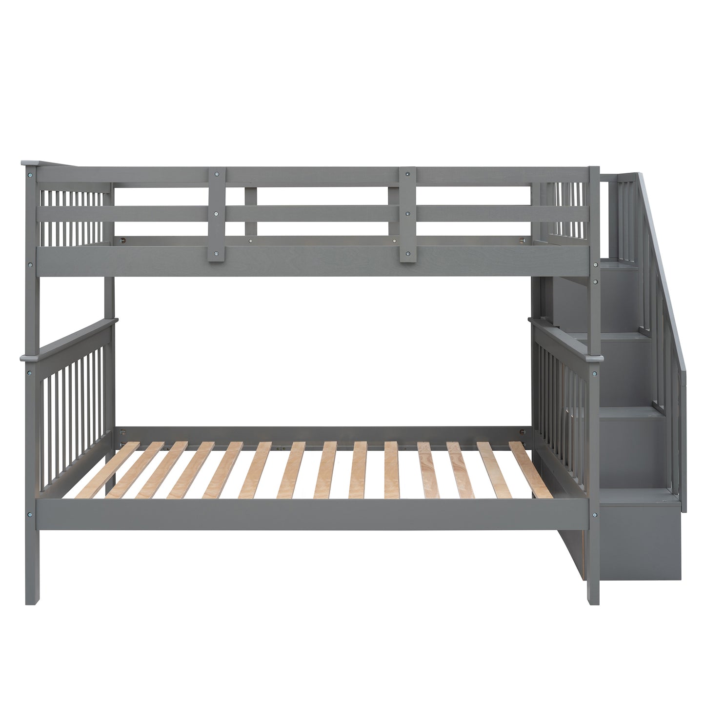 Stairway Full-Over-Full Bunk Bed with Storage and Guard Rail for Bedroom, Dorm, Gray
