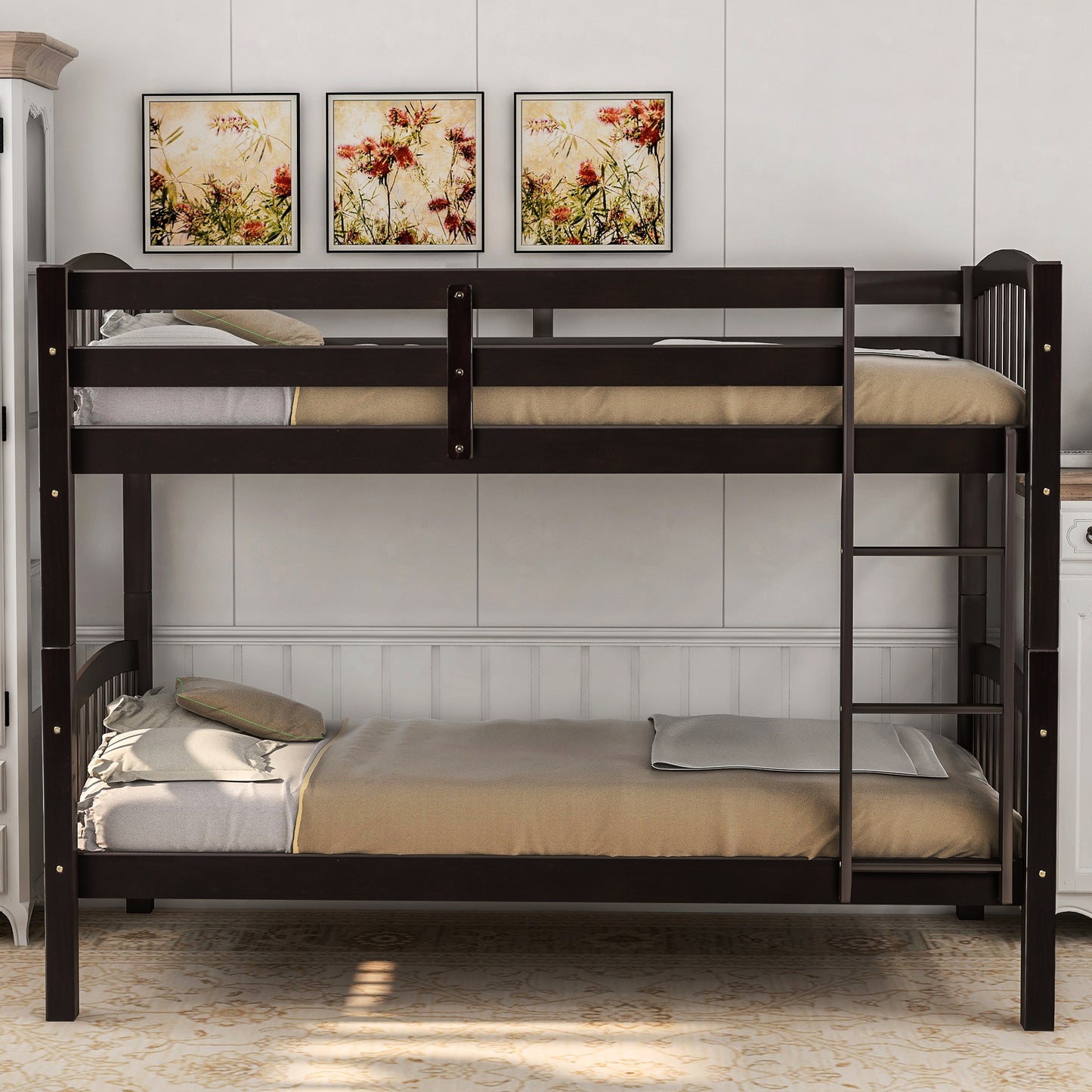 Twin Over Twin Bunk Bed with Ladder,Espresso