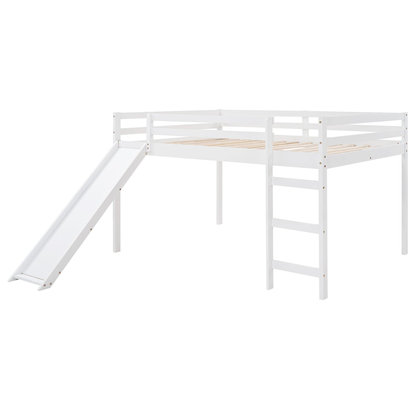 Loft Bed with Slide, Multifunctional Design, Full (White)