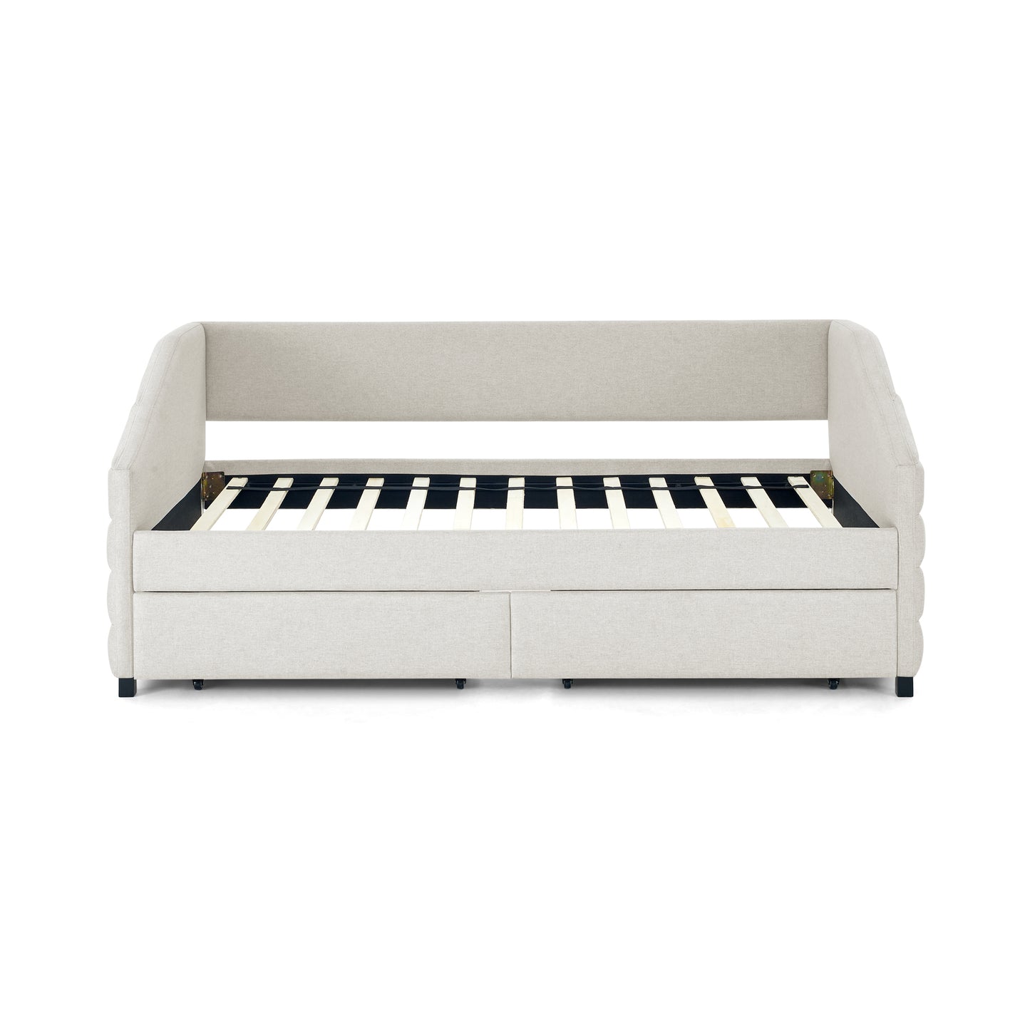 Twin Size Upholstered Tufted Daybed with Two Drawers, Linen Fabric, Beige (82.5"x42.5"x34")