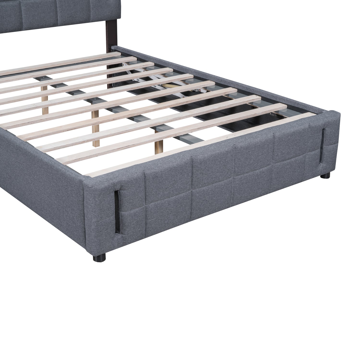 Queen Size Upholstered Platform Bed with Hydraulic Storage System and LED Light, Gray