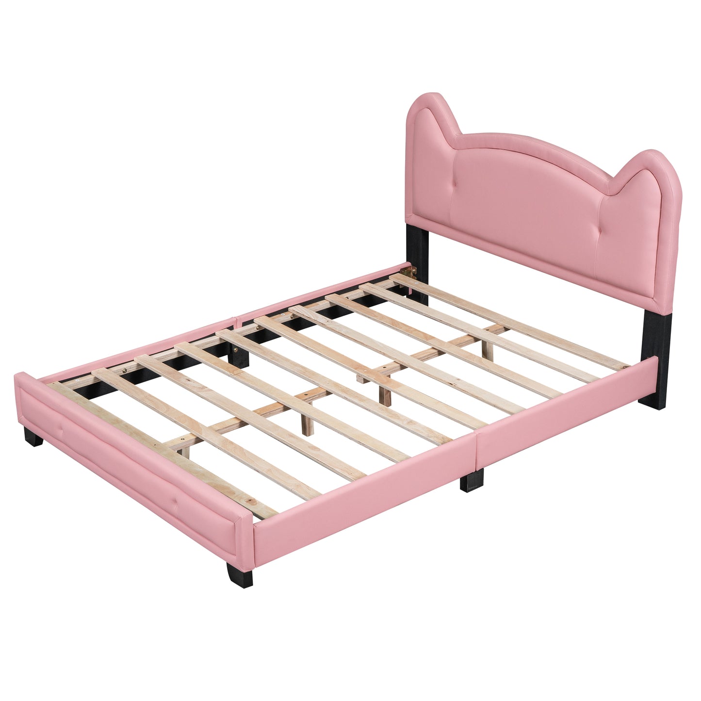 Full Size Upholstered Platform Bed with Carton Ears Shaped Headboard, Pink