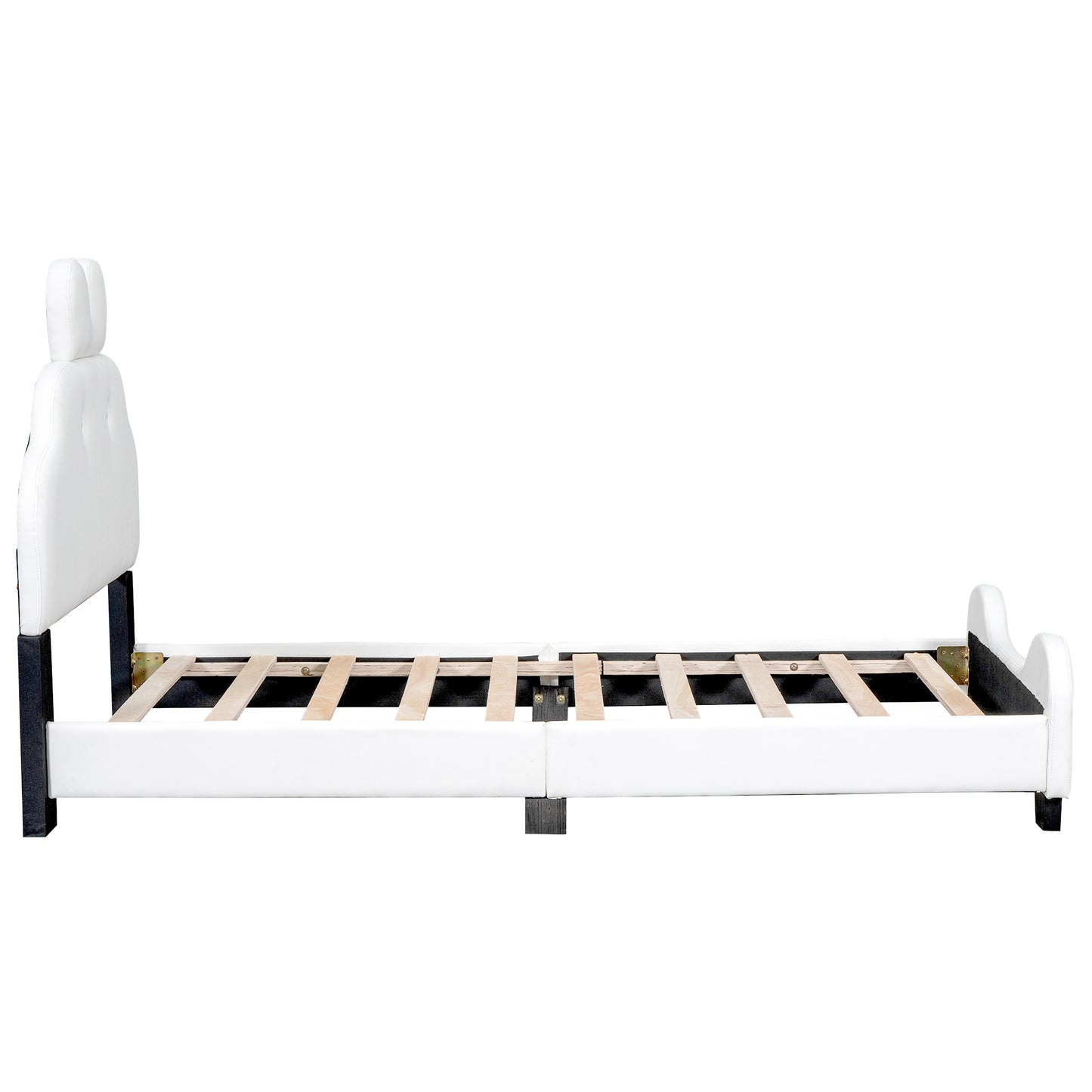 Twin Size Upholstered Platform Bed with Cartoon Headboard and Footboard, White+Pink